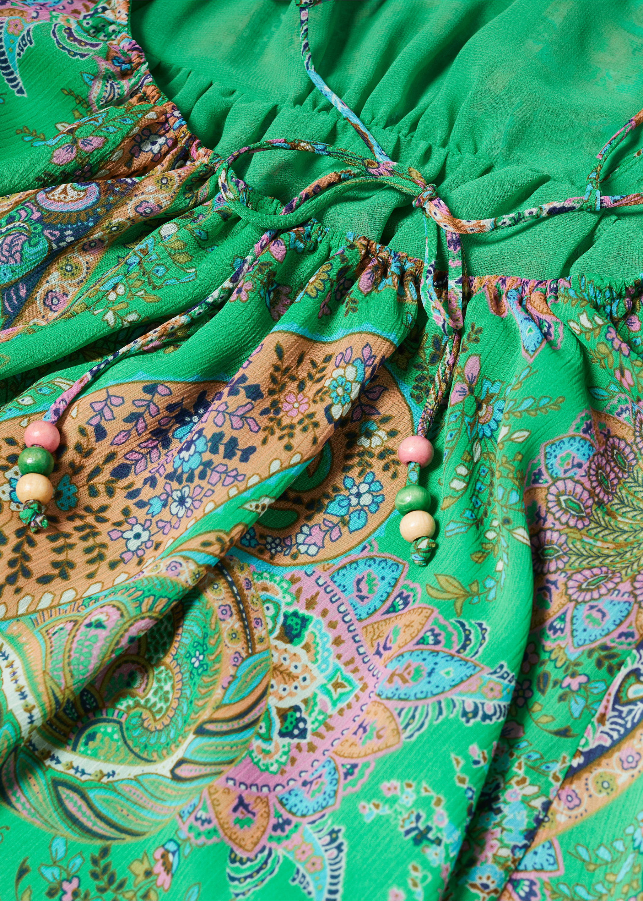 Open back printed dress - Details of the article 8, Green. Ref: 57071114-00.