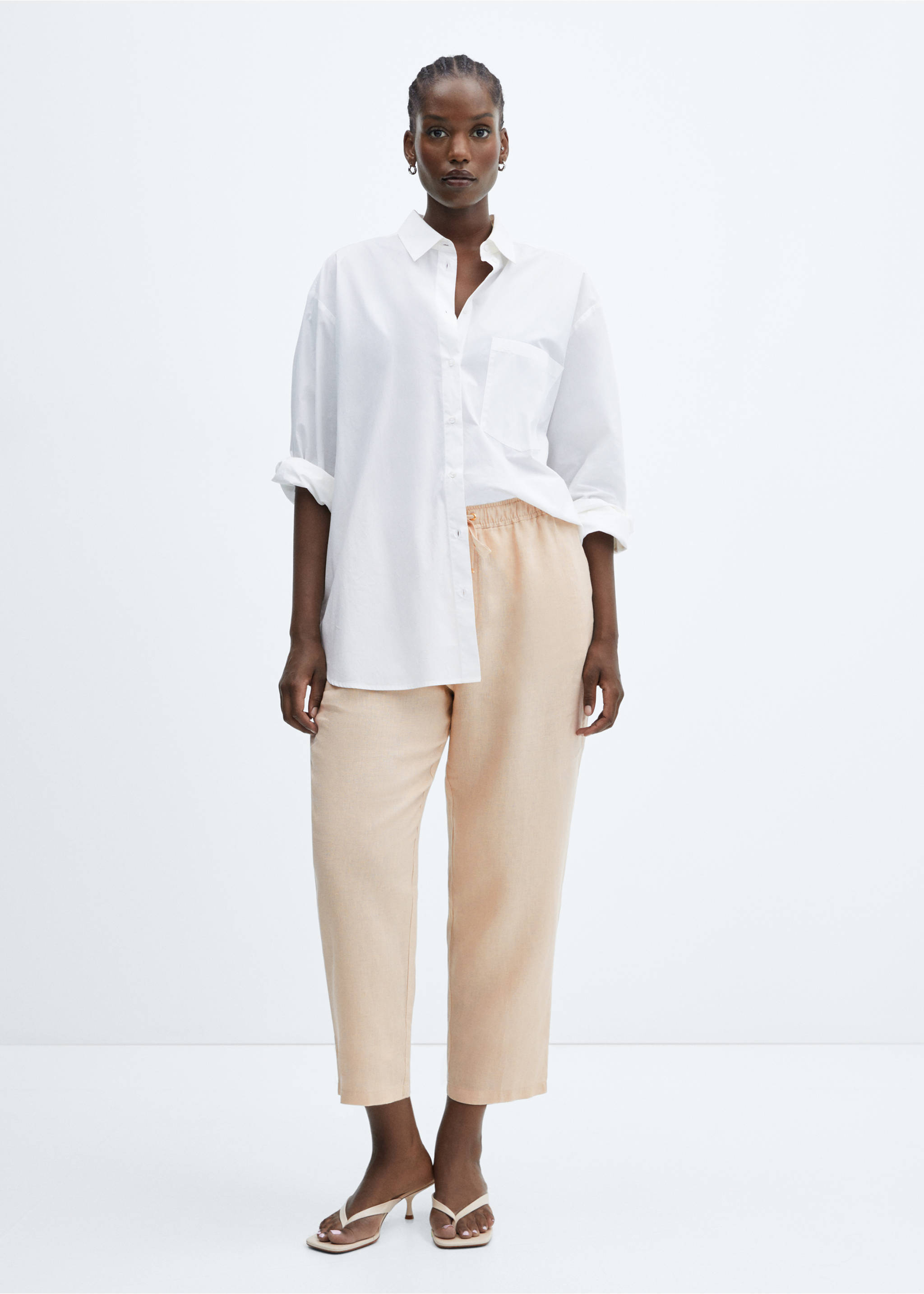 100% linen trousers - Details of the article 6, Light/Pastel Grey. Ref: 57071177-00.