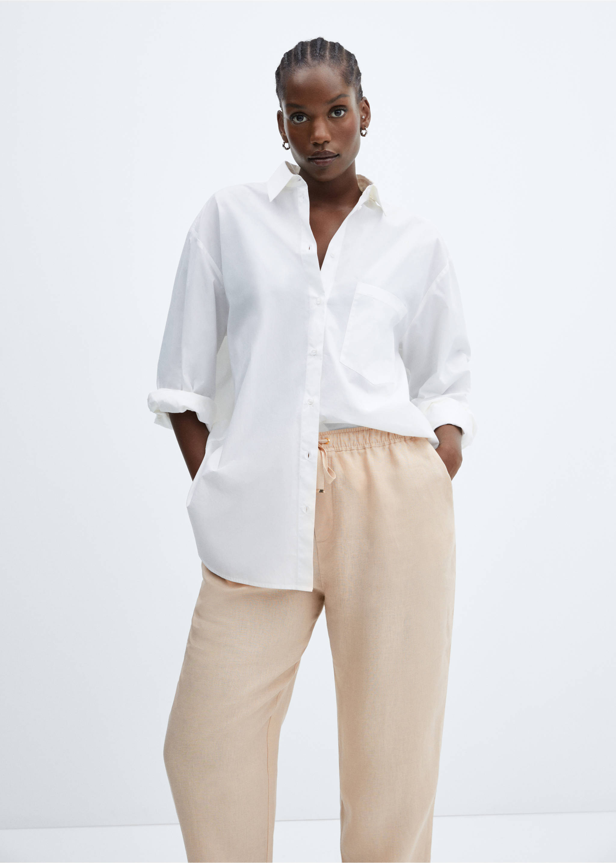 100% linen trousers - Details of the article 5, Light/Pastel Grey. Ref: 57071177-00.