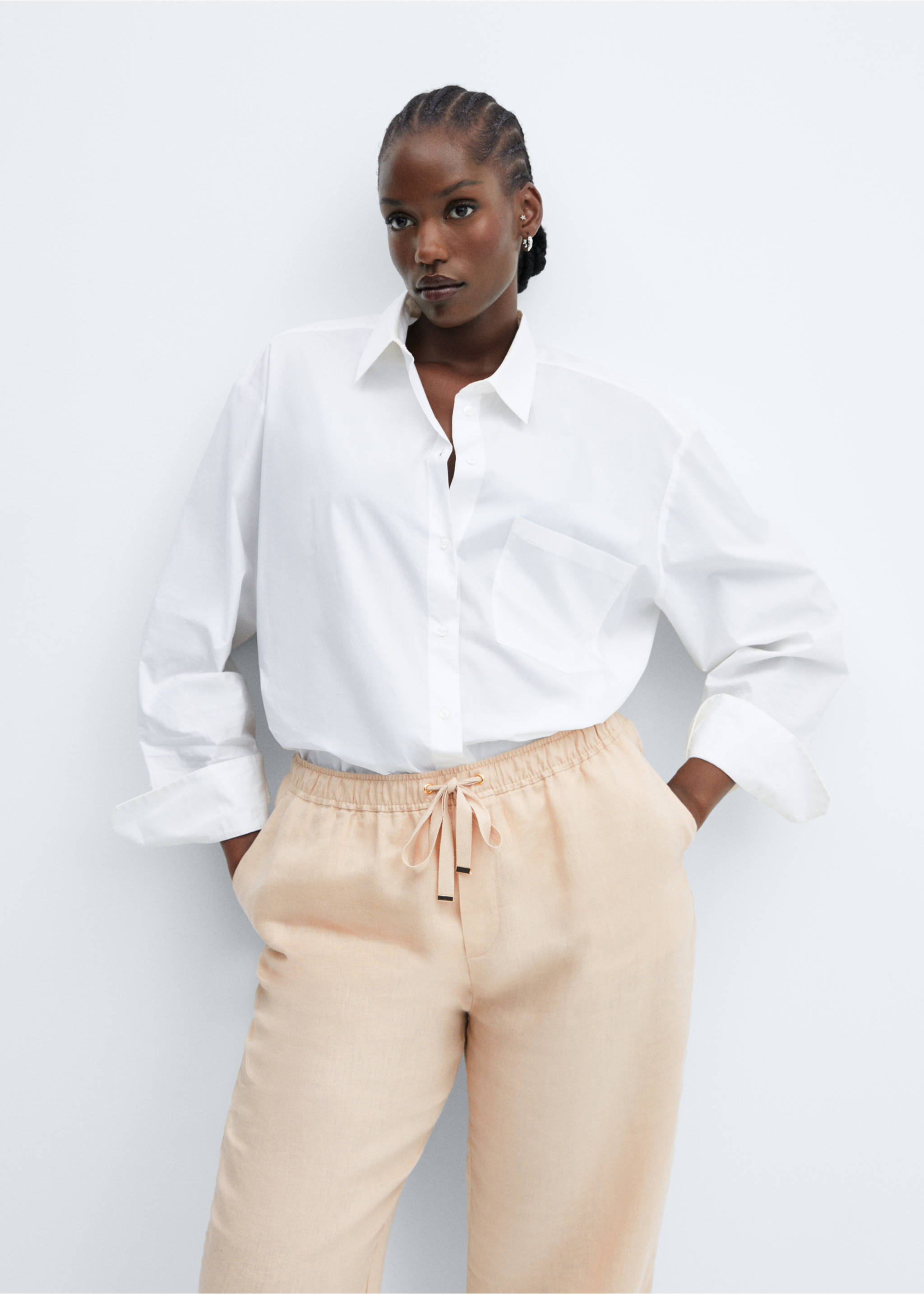 100% linen trousers - Details of the article 4, Light/Pastel Grey. Ref: 57071177-00.