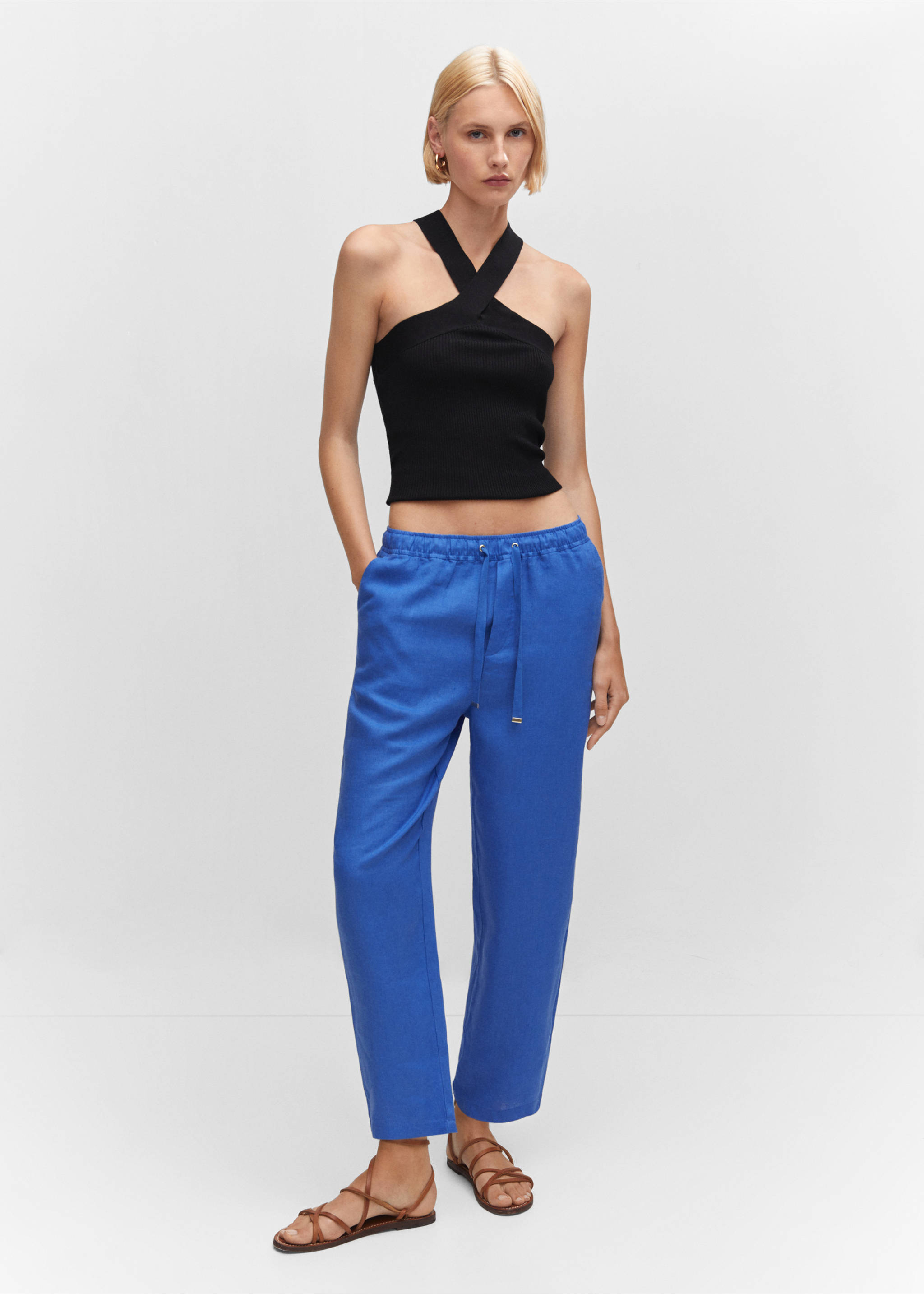100% linen trousers - General plane, Blue. Ref: 57071177-00.