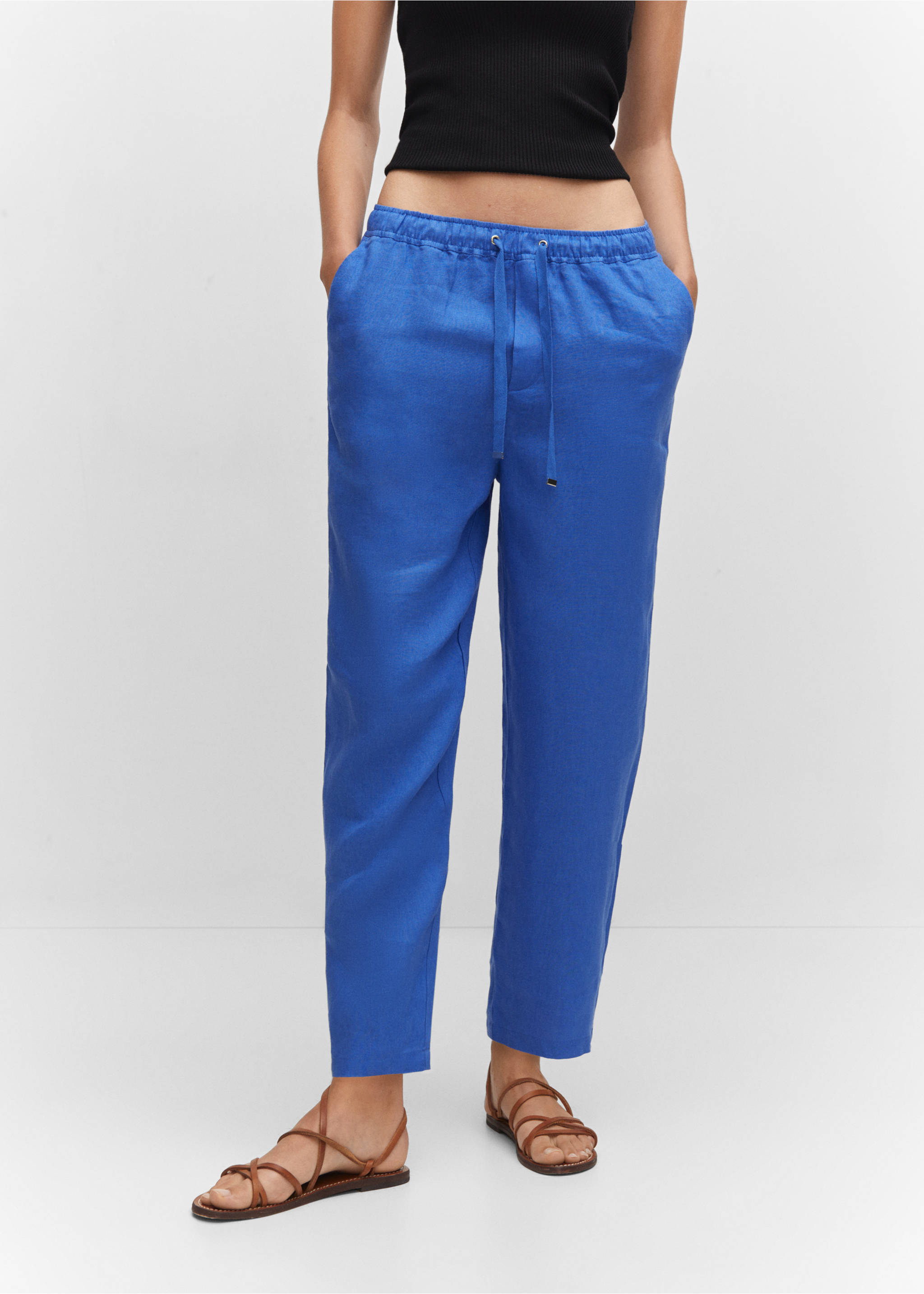 100% linen trousers - Medium plane, Blue. Ref: 57071177-00.