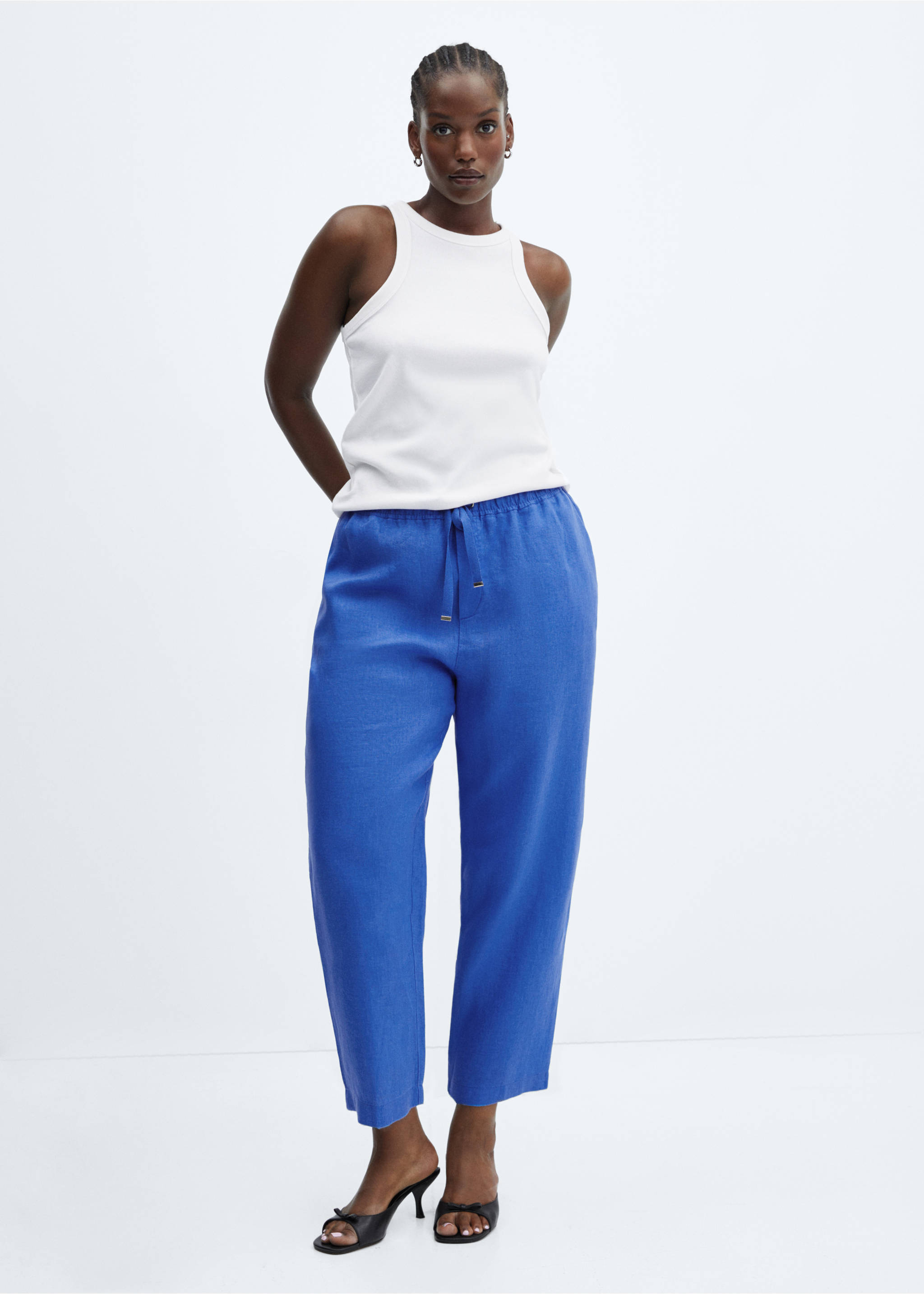 100% linen trousers - Details of the article 6, Blue. Ref: 57071177-00.