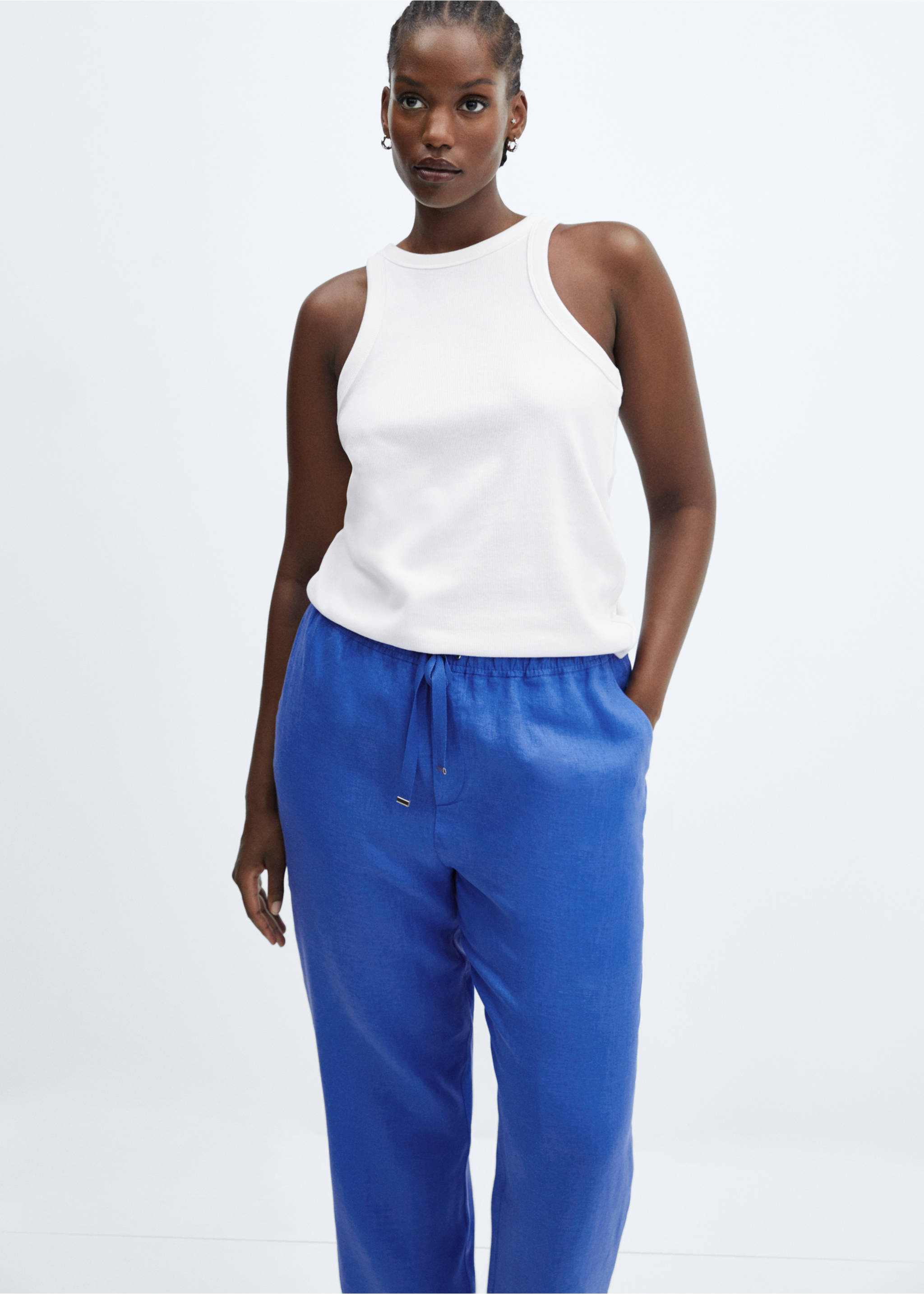 100% linen trousers - Details of the article 5, Blue. Ref: 57071177-00.