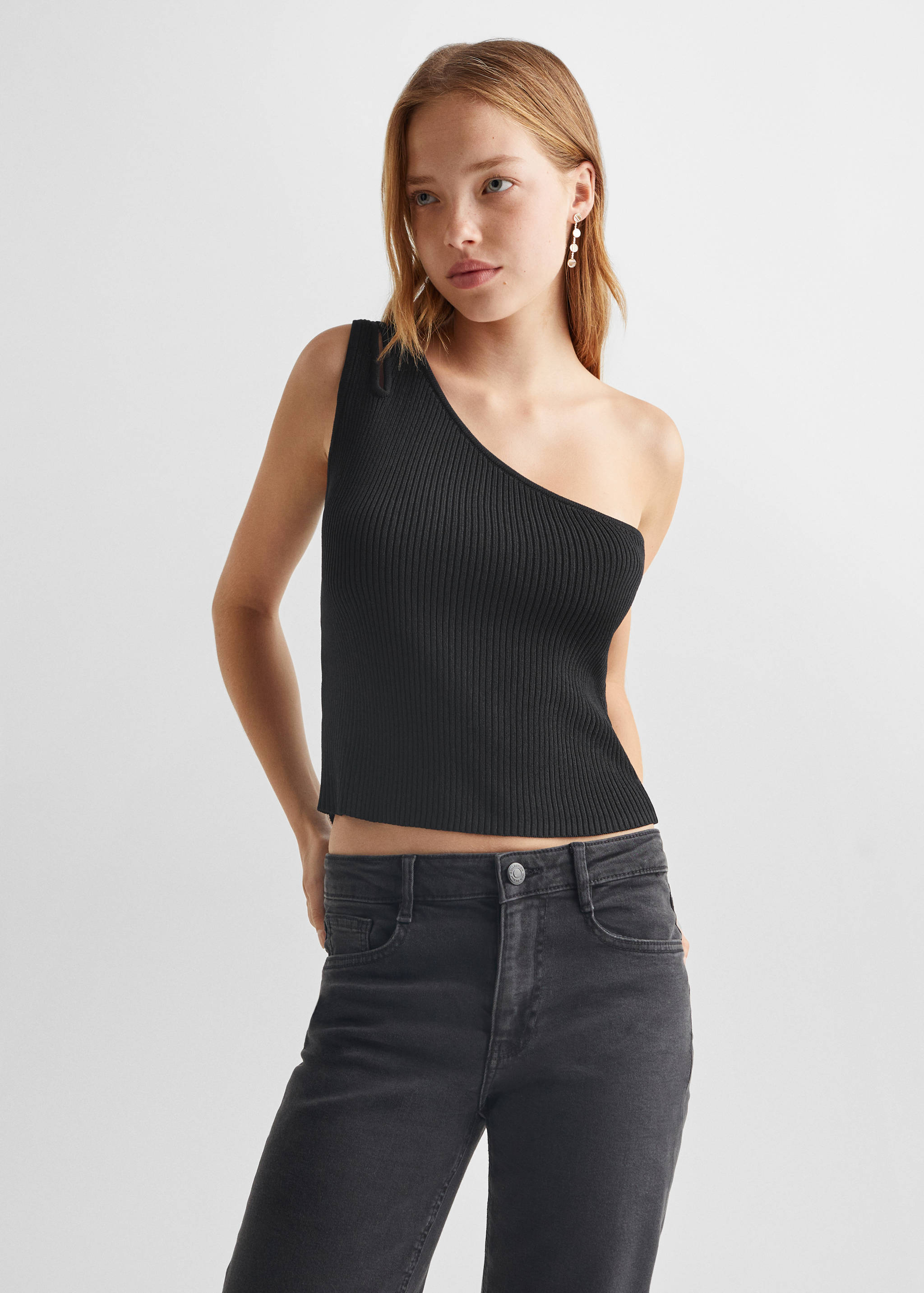 Asimetrik cropped bluz - Orta plan