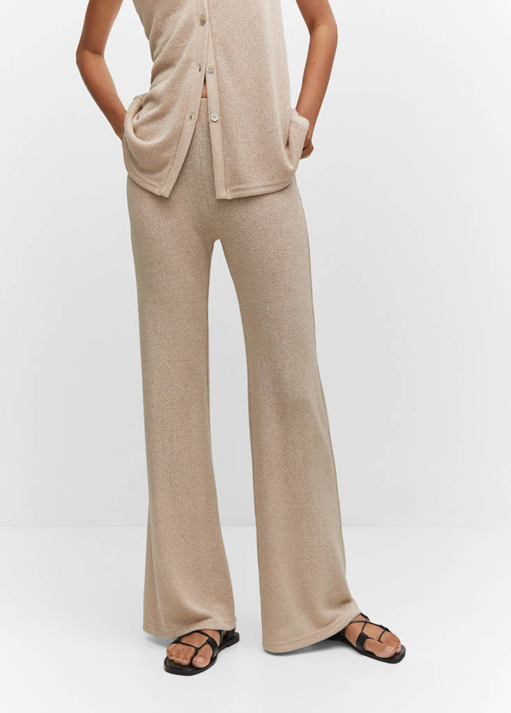 Flared knitted trousers — Sand