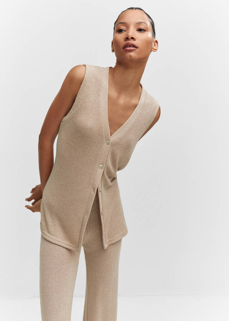 Flared knitted trousers — Sand