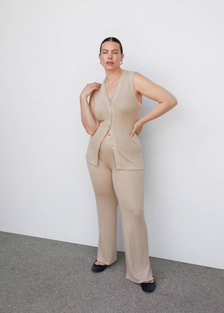 Flared knitted trousers — Sand