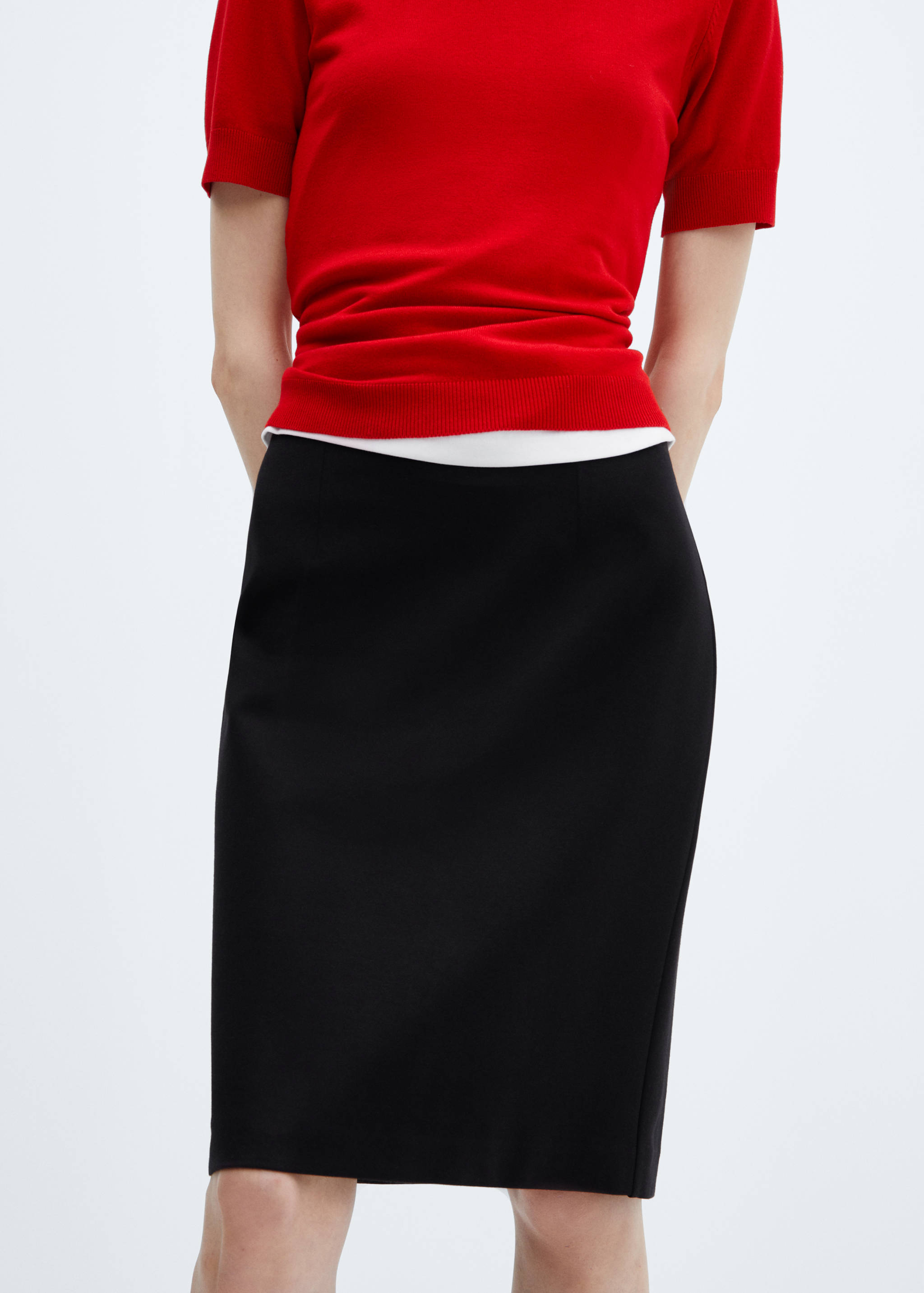 Jupe crayon fendue maille point de Rome - Plan moyen