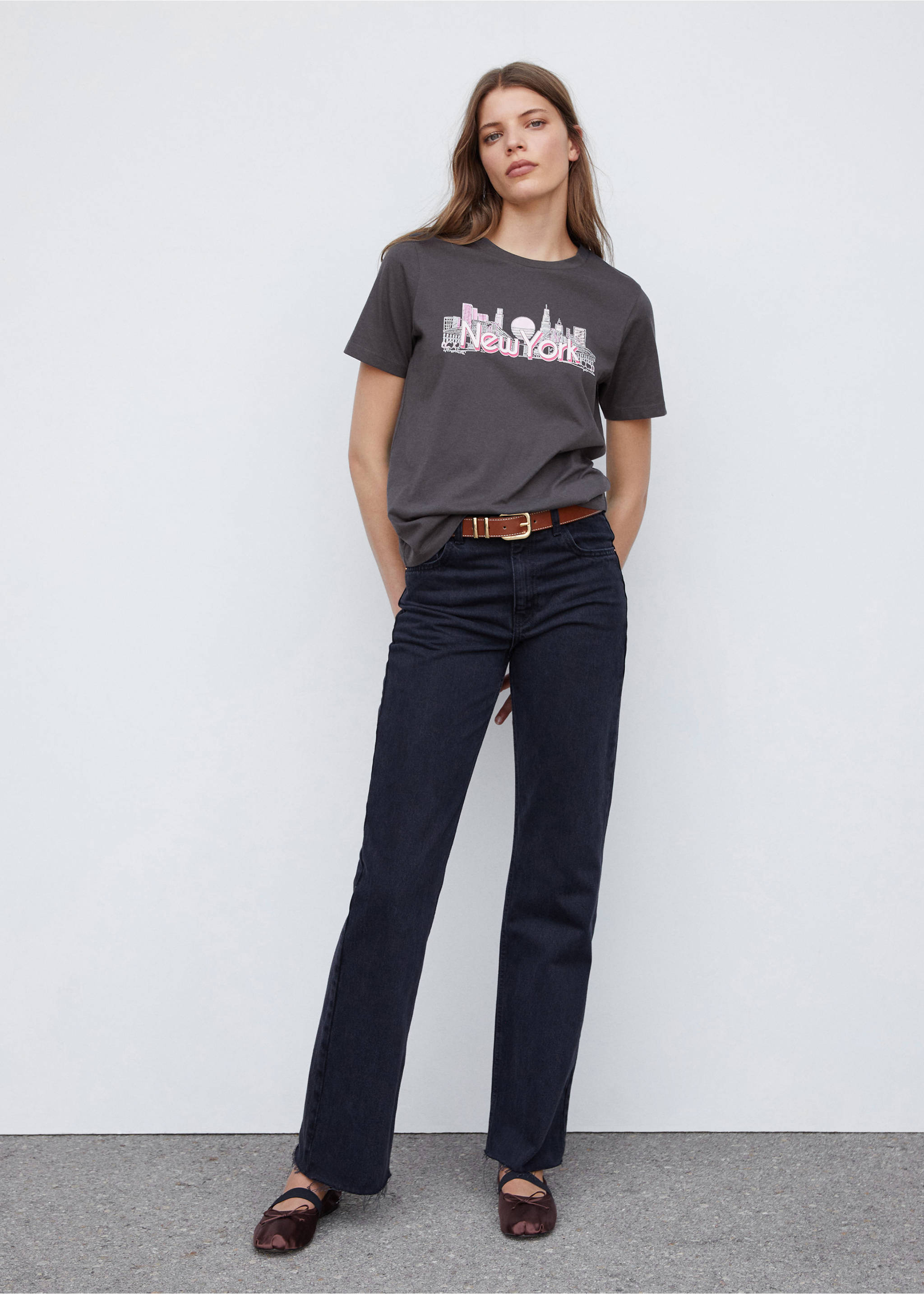 T-shirt coton imprimé - Plan général, Gris anthracite. Ref: 57073812-00.