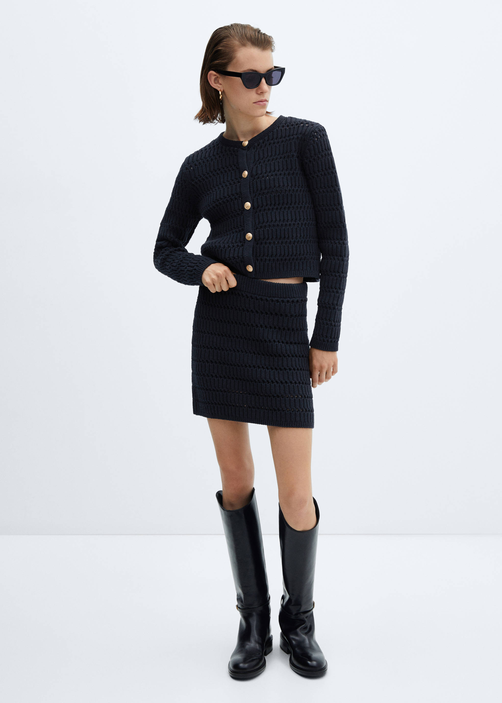 Knitted cardigan with jewel button - General plane