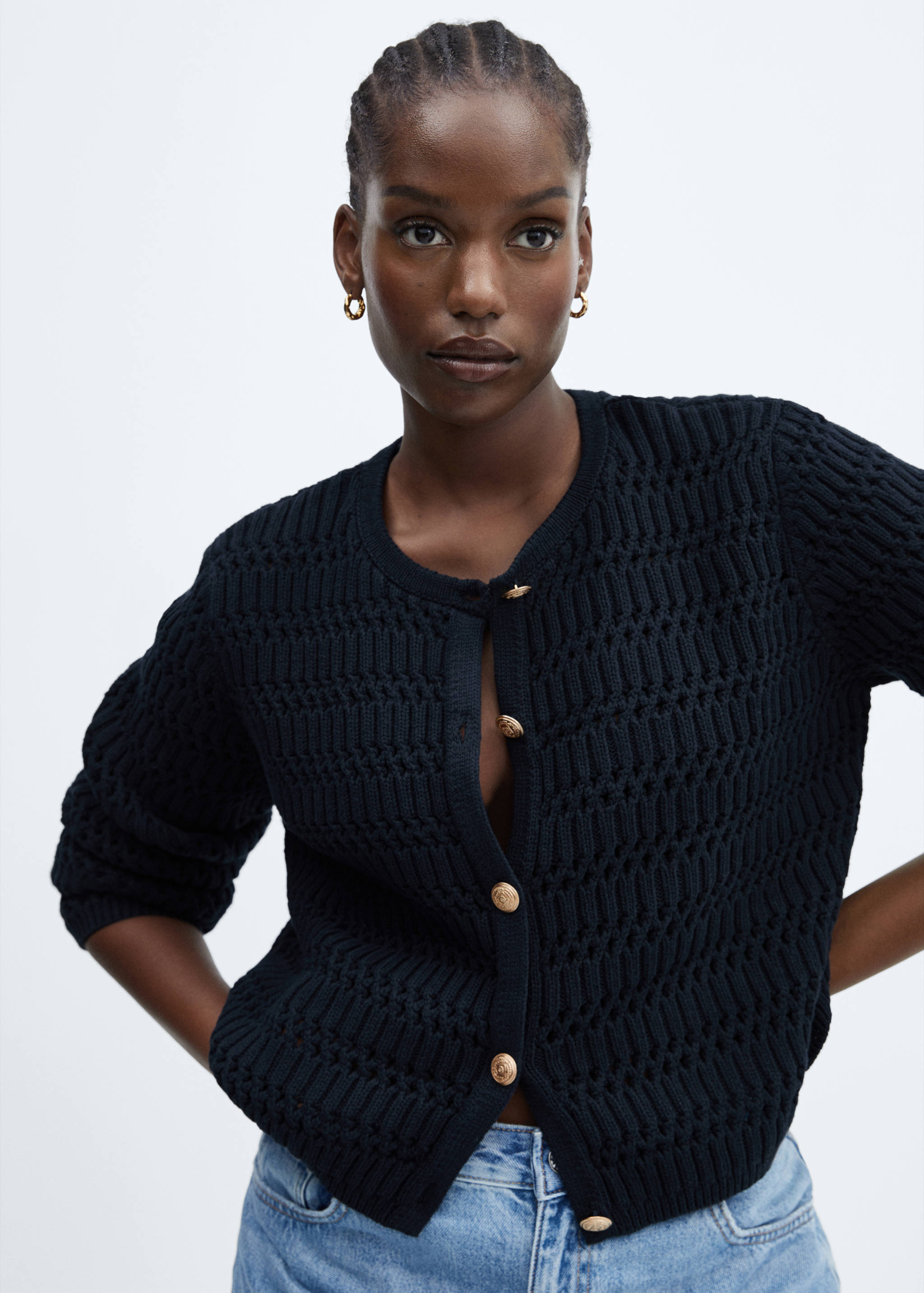 Knitted cardigan with jewel button - Details of the article 5