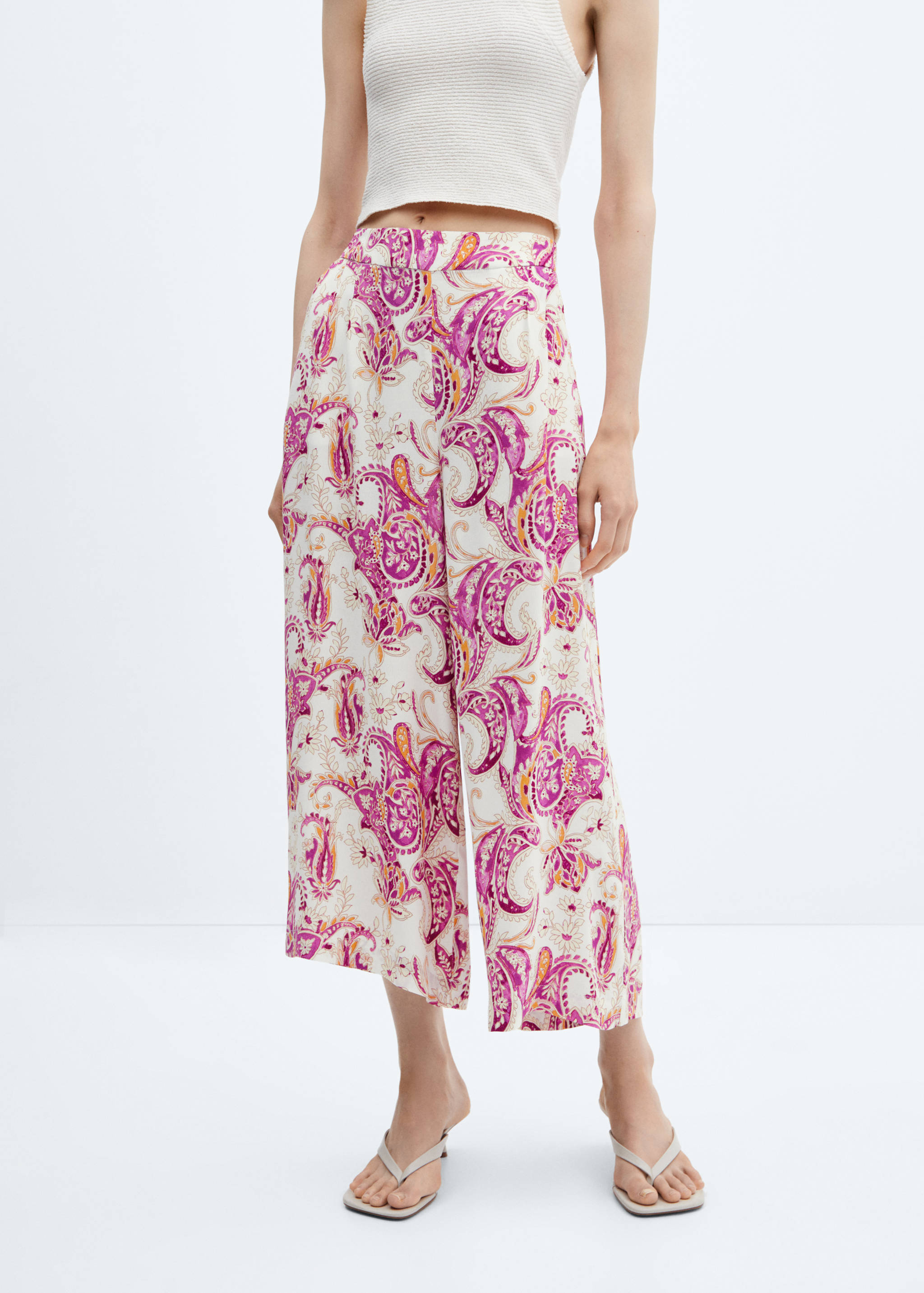 Oriental print culotte trousers - Medium plane