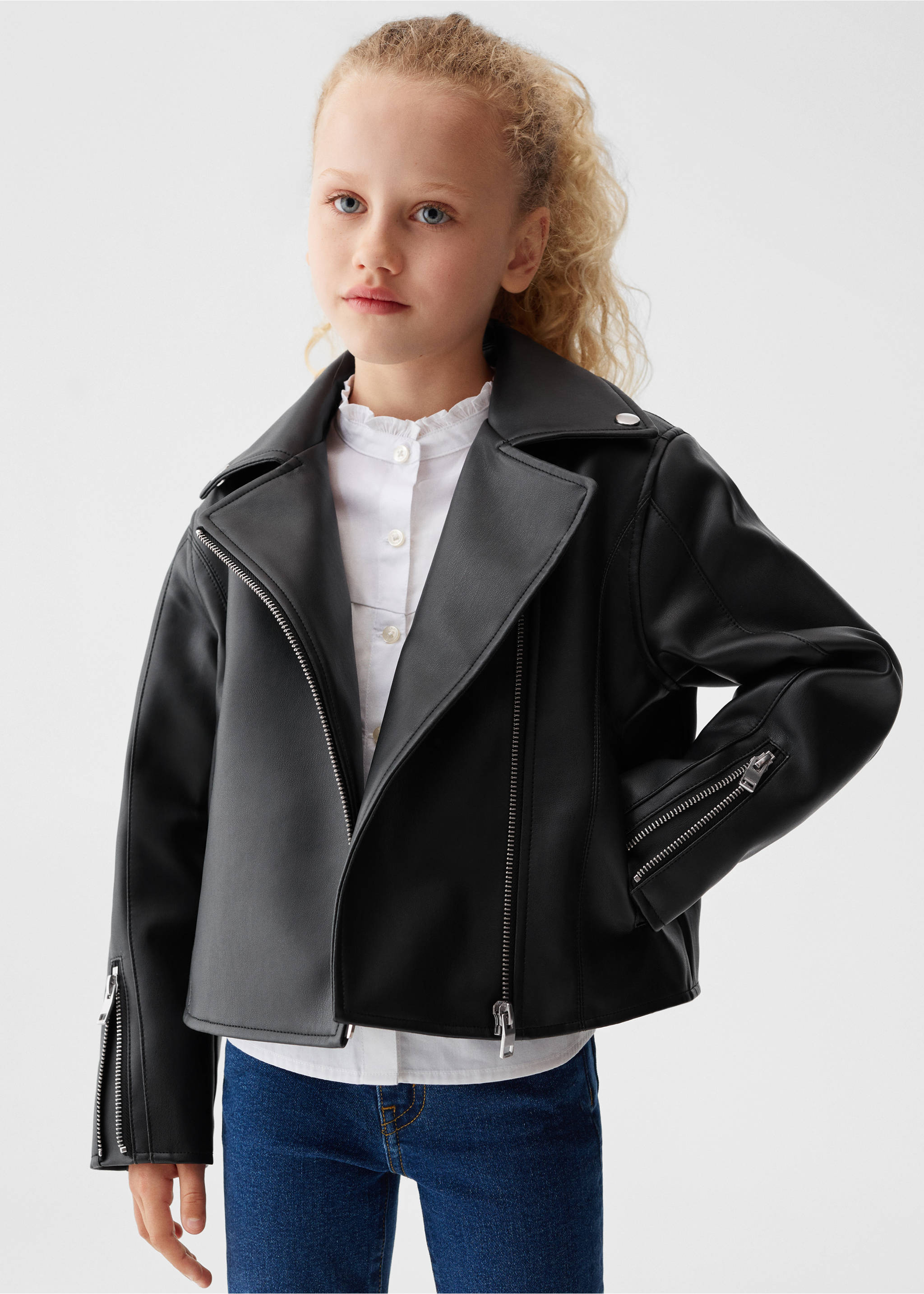 Veste simili-cuir - Plan moyen, Noir. Ref: 57074013-00.