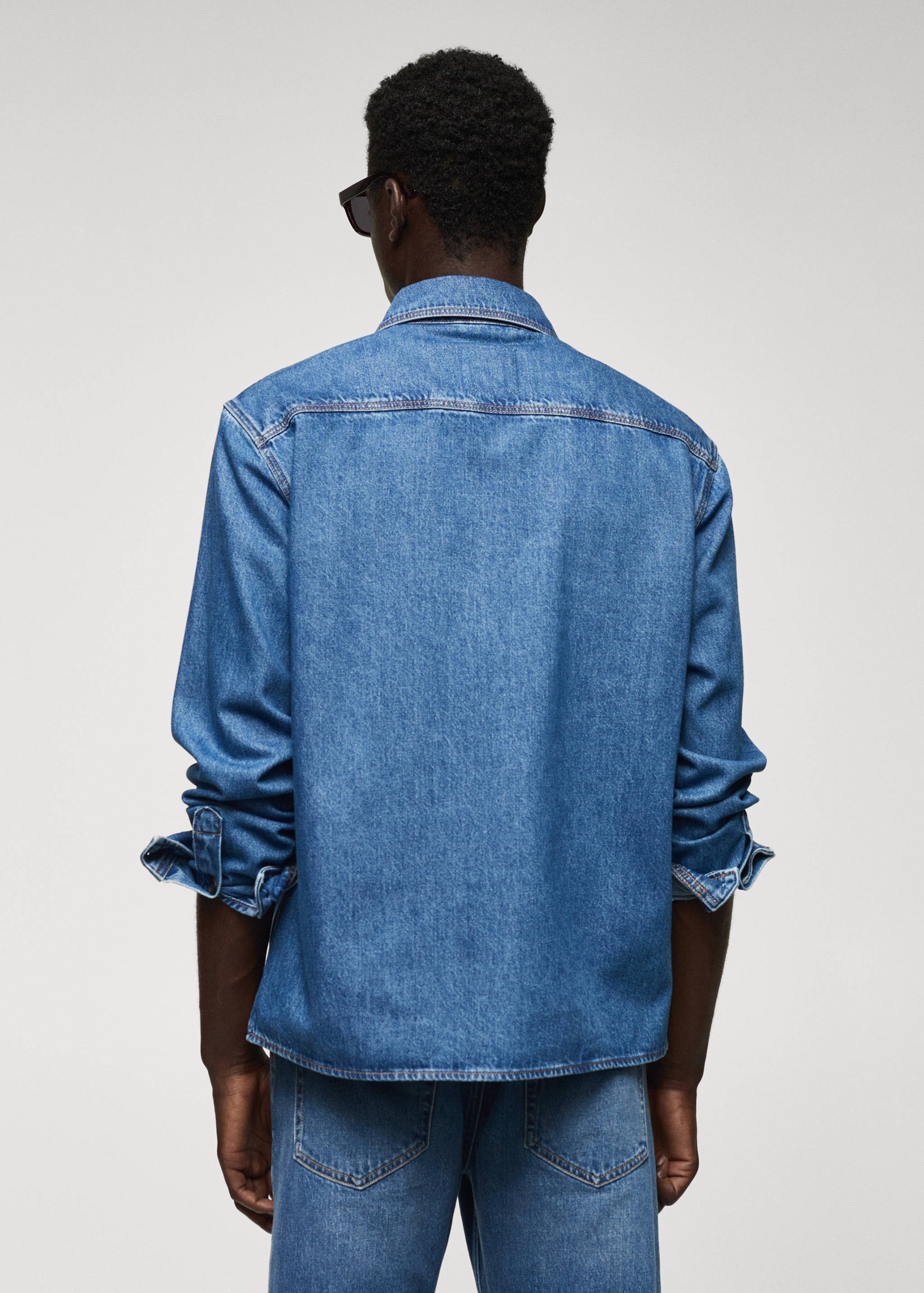 口袋棉质牛仔外套衬衫 - null