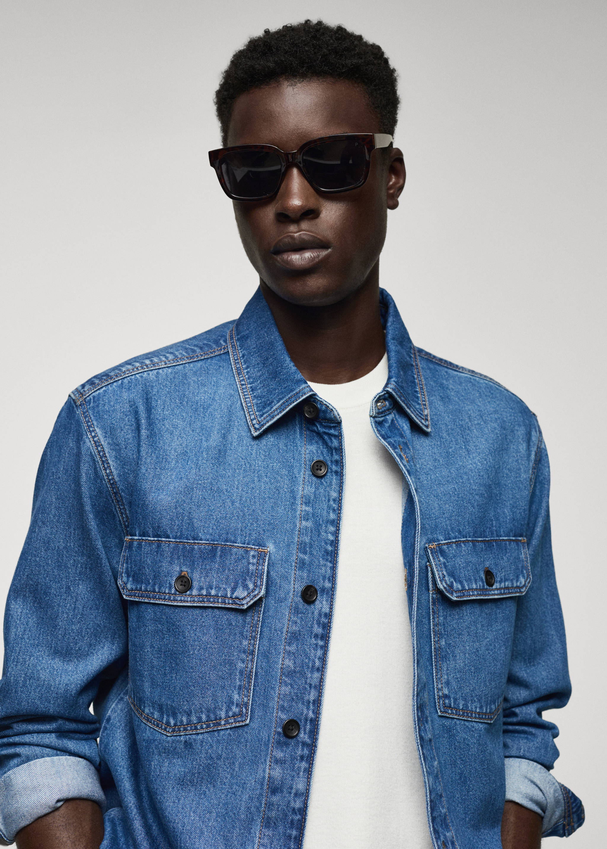 口袋棉质牛仔外套衬衫 - null