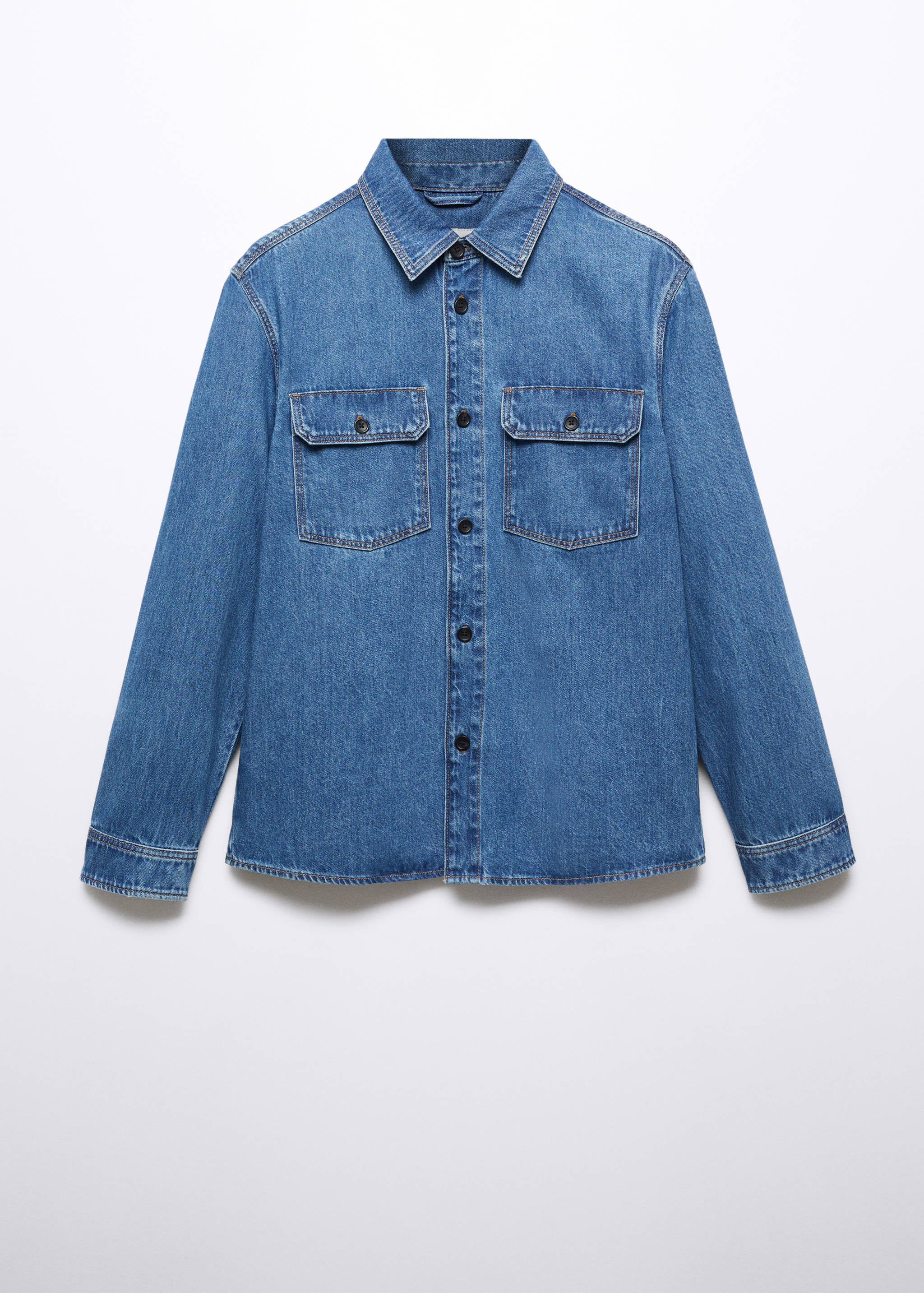 口袋棉质牛仔外套衬衫 - null