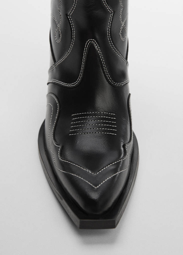 Leather cowboy ankle boots with seams — Black