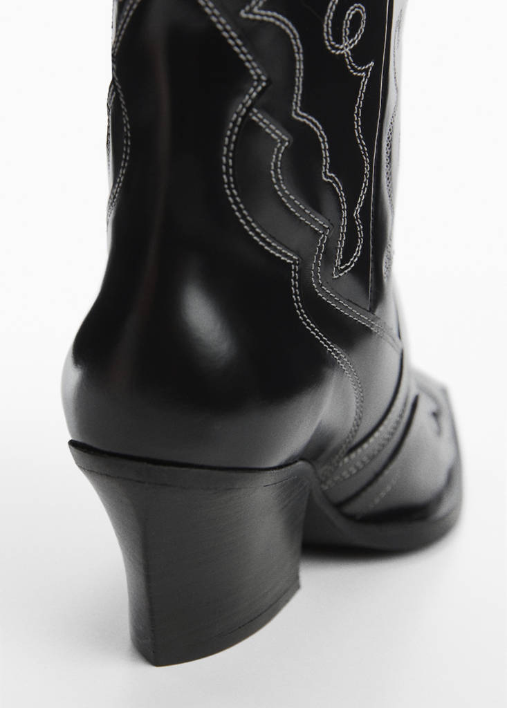Leather cowboy ankle boots with seams — Black