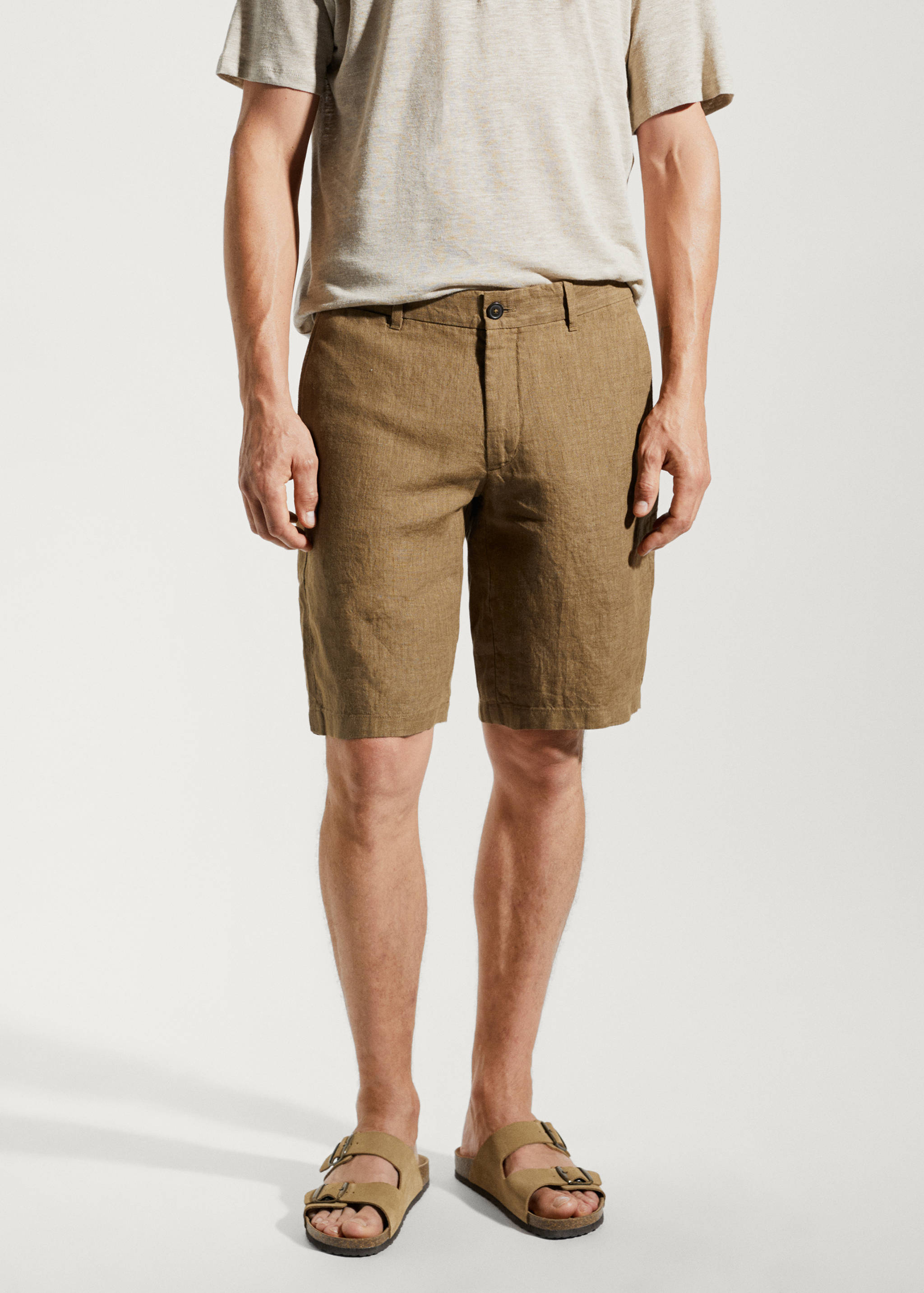Slim-fit linen bermuda shorts - Medium plane