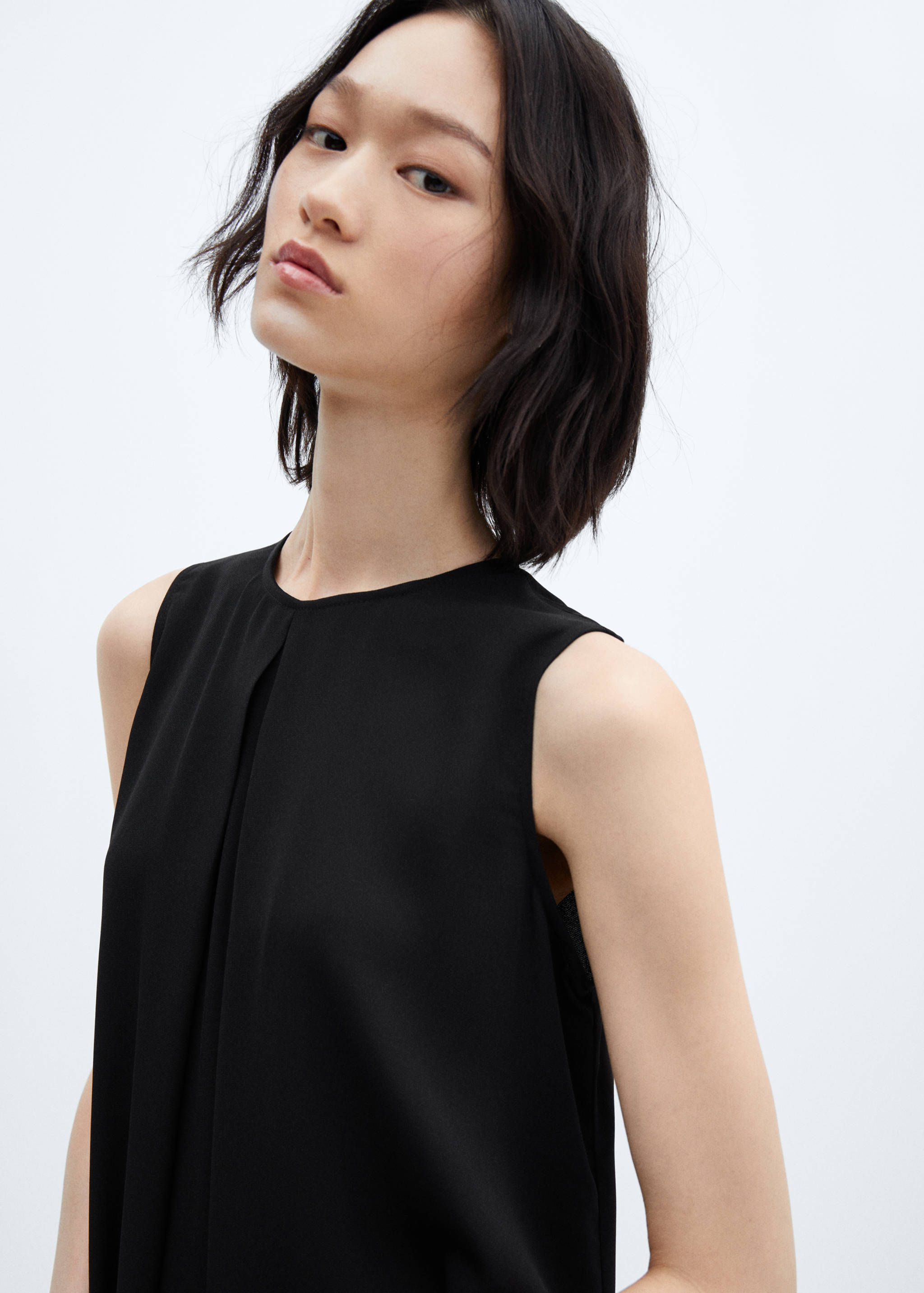 褶皱细节长款连衣裙 - null