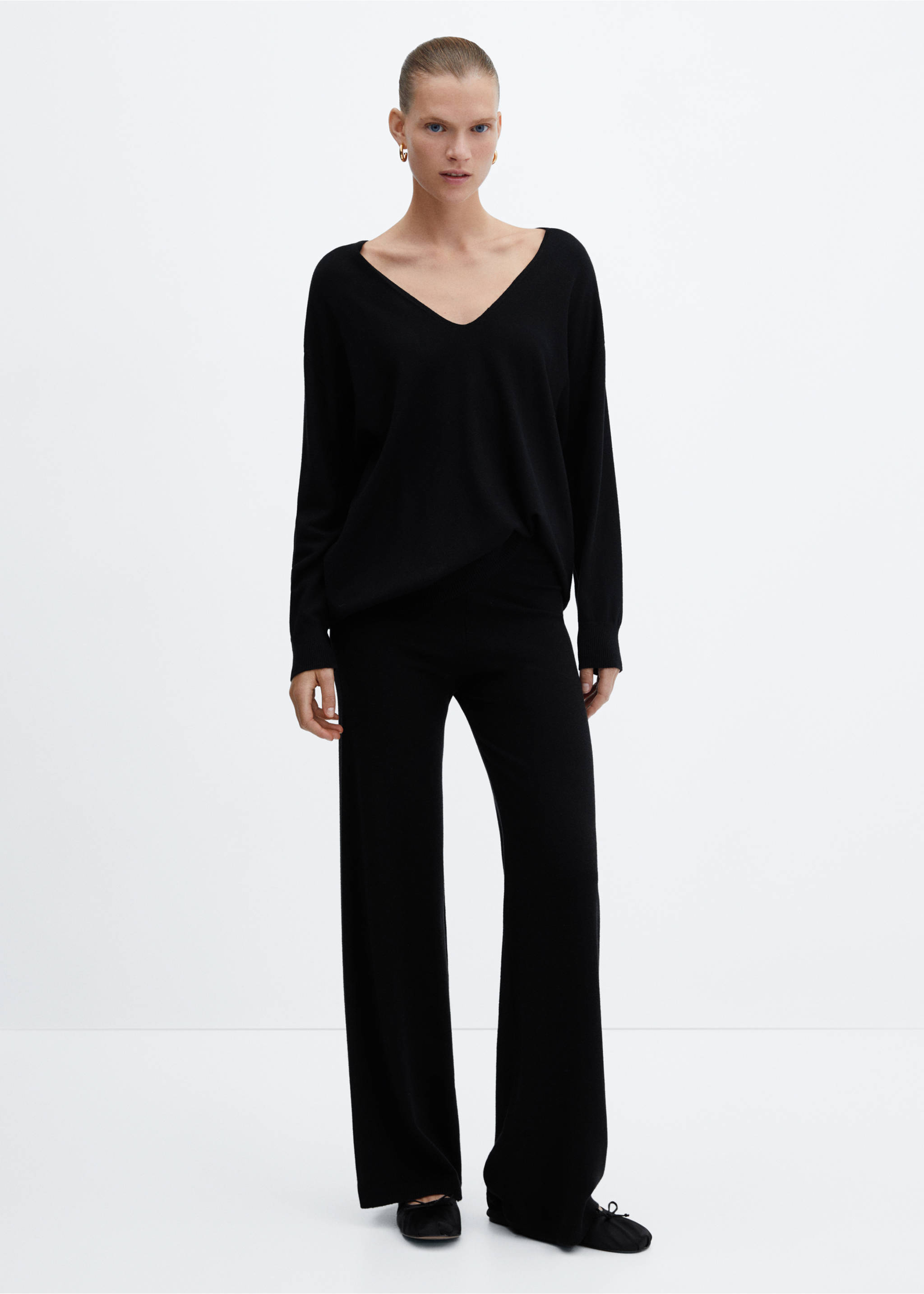 Knitted wide leg pants - General plane, Black. Ref: 57075793-00.