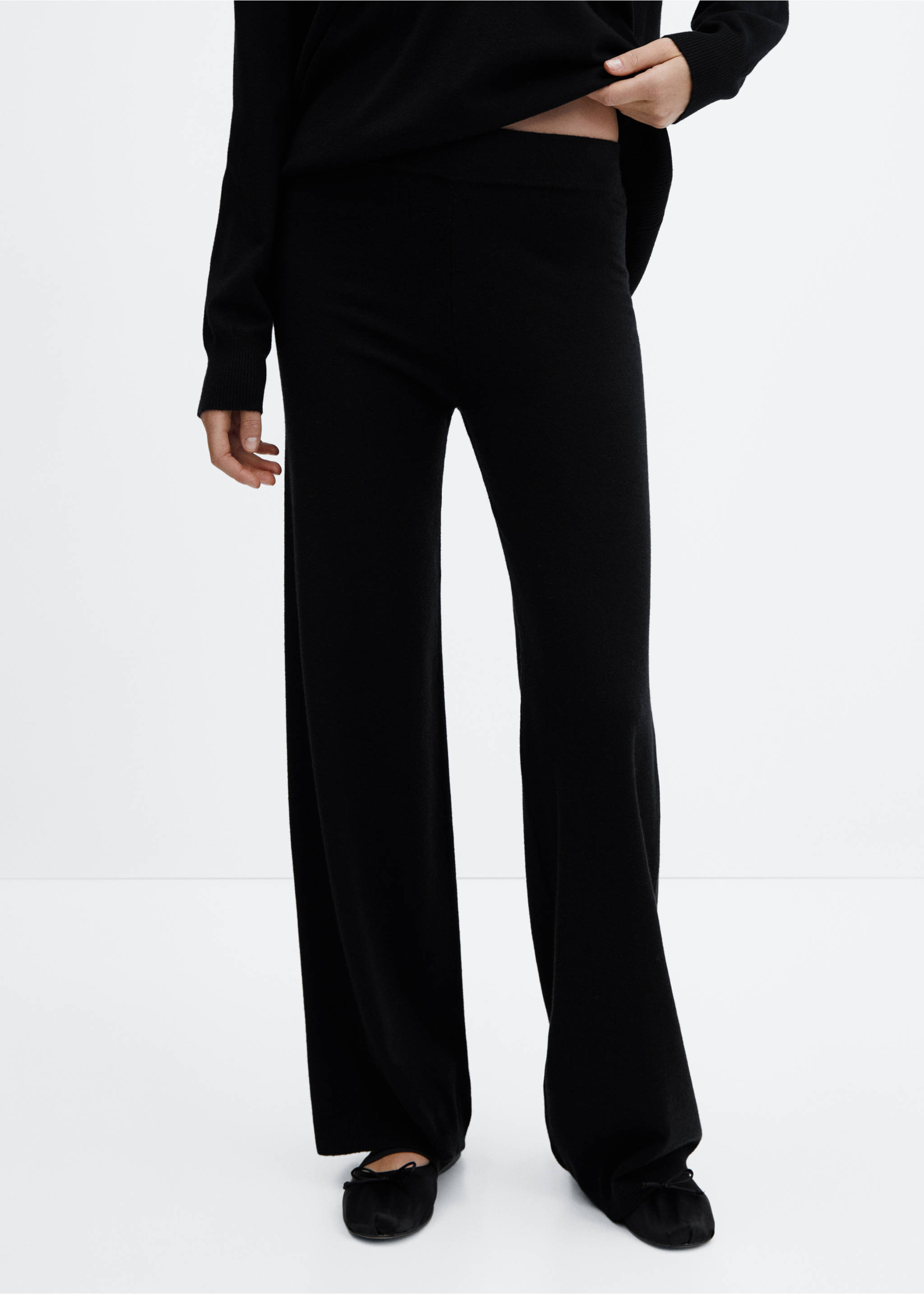 Knitted wide leg pants - Medium plane, Black. Ref: 57075793-00.
