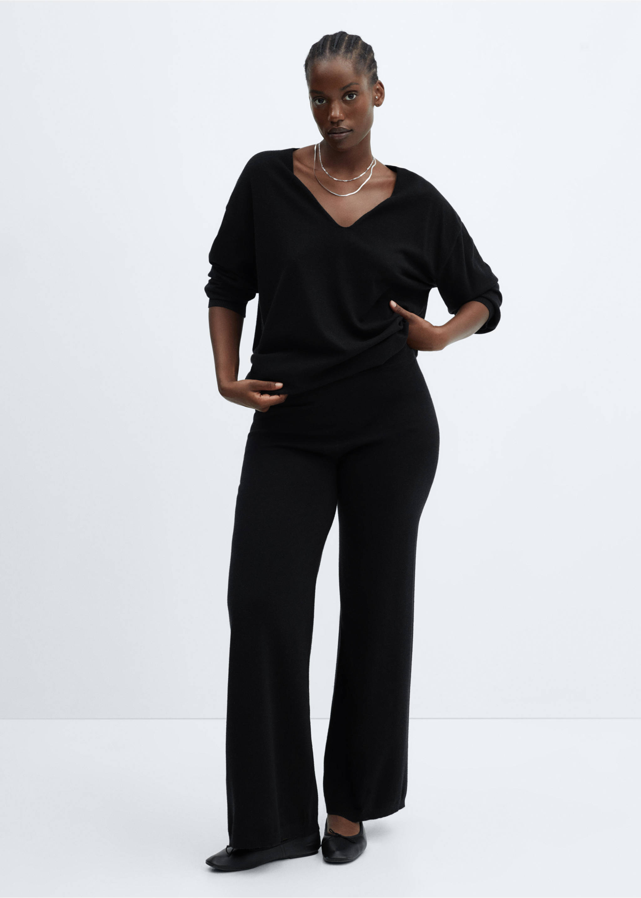 Knitted wide leg pants - Details of the article 3, Black. Ref: 57075793-00.