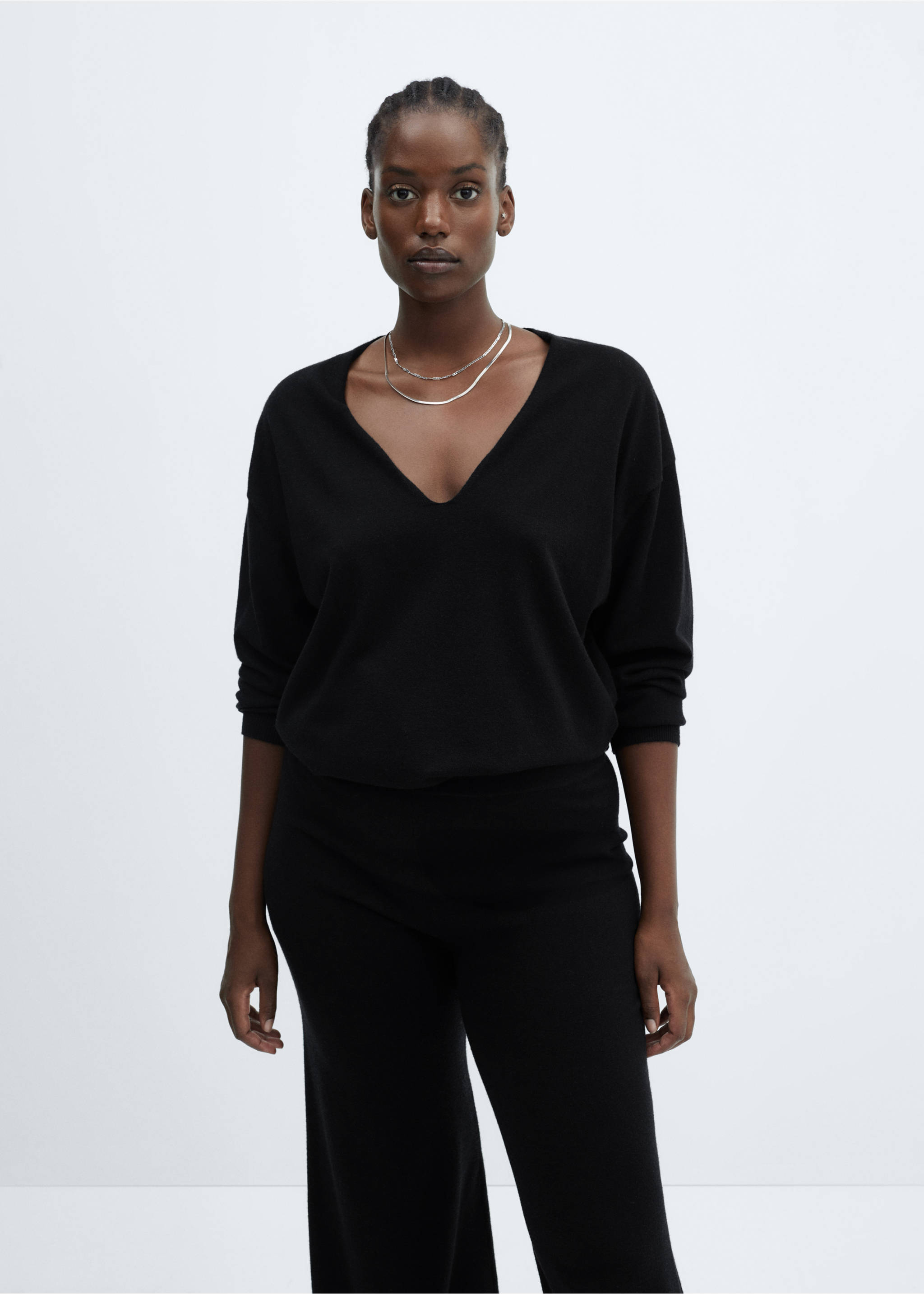 Knitted wide leg pants - Details of the article 5, Black. Ref: 57075793-00.