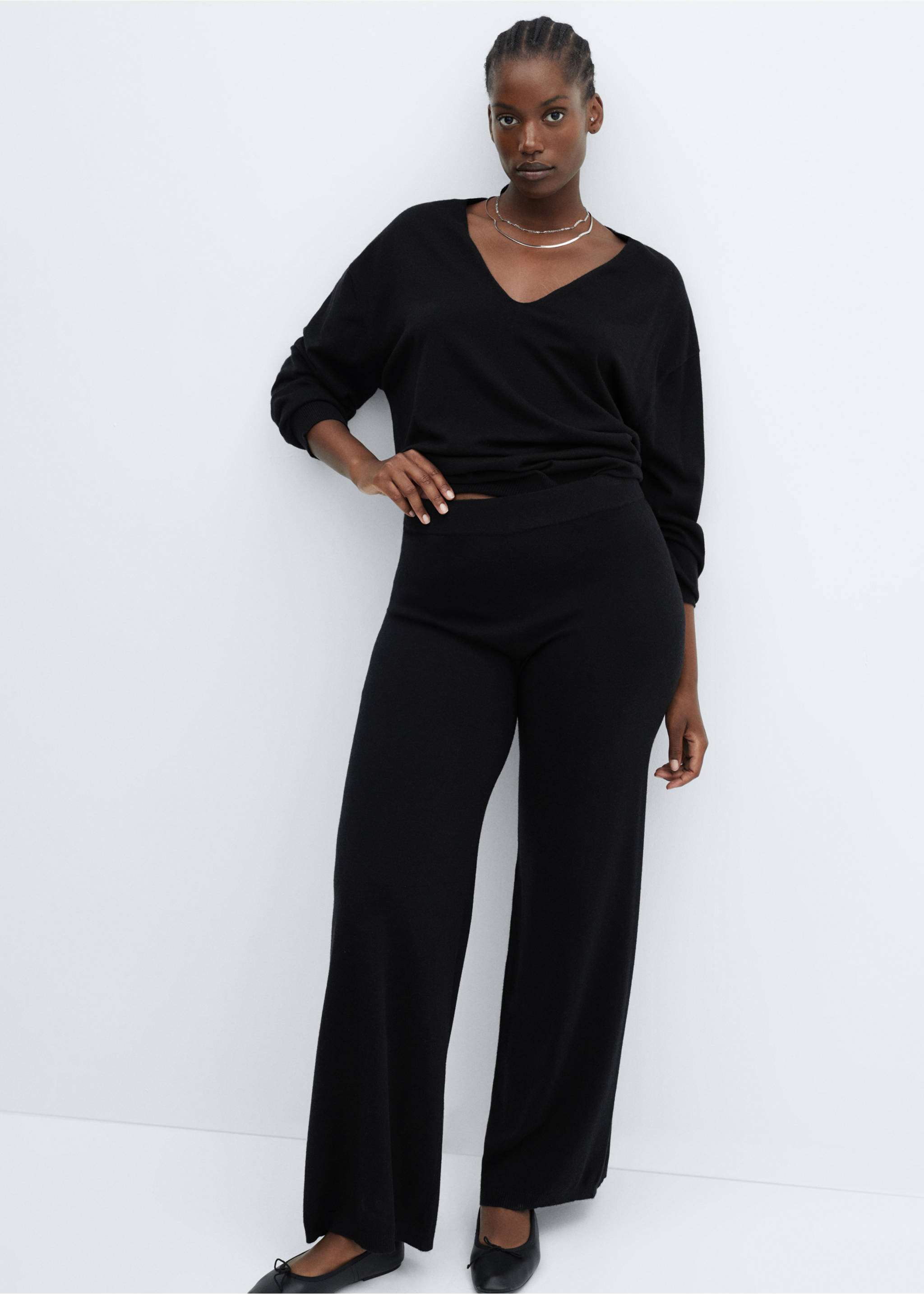 Knitted wide leg pants - Details of the article 4, Black. Ref: 57075793-00.