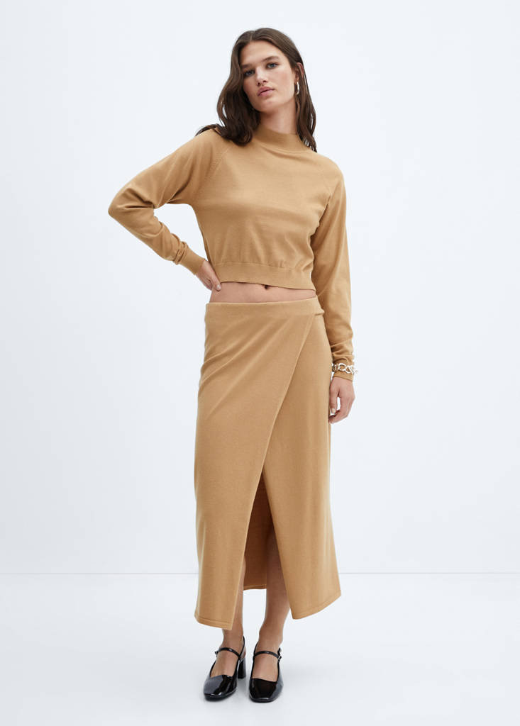 Knit wrap skirt — Medium Brown