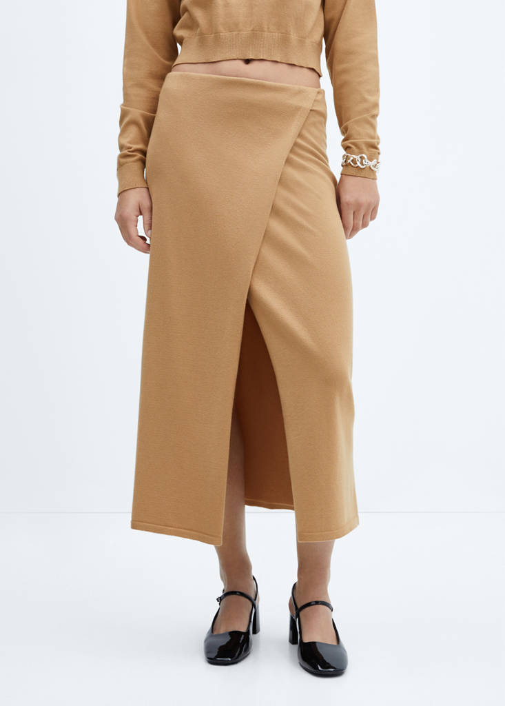 Knit wrap skirt — Medium Brown