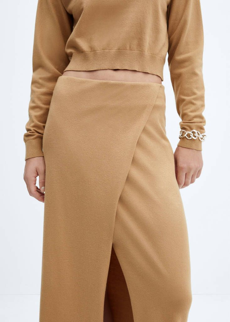 Knit wrap skirt — Medium Brown