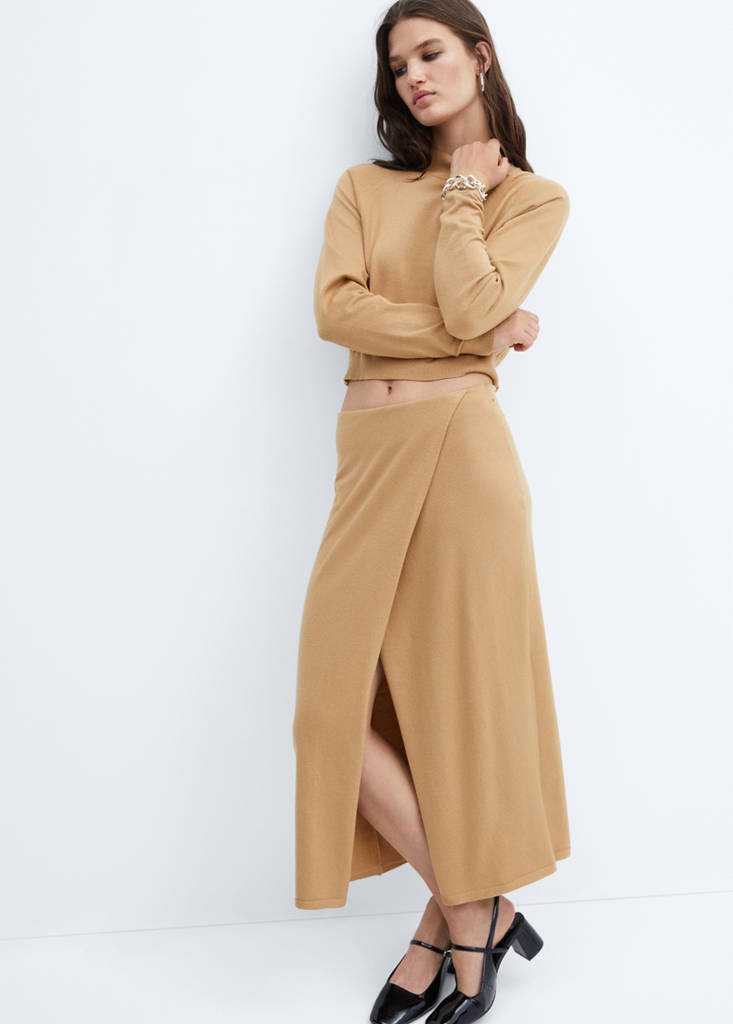 Knit wrap skirt — Medium Brown