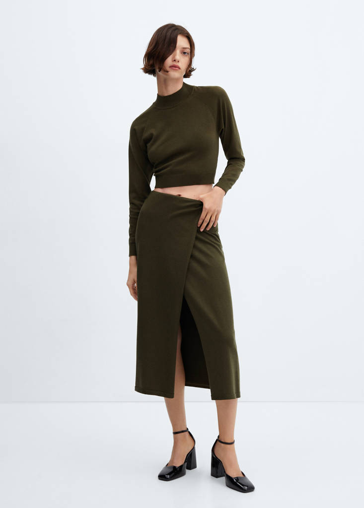Knit wrap skirt — Khaki