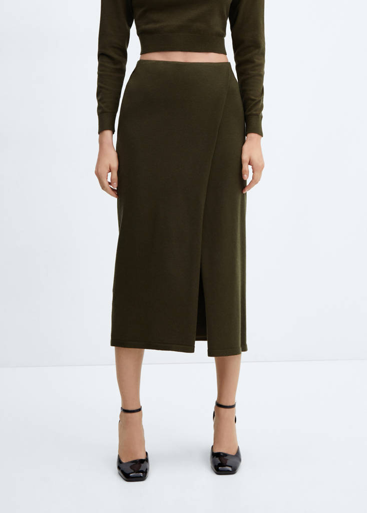Knit wrap skirt — Khaki