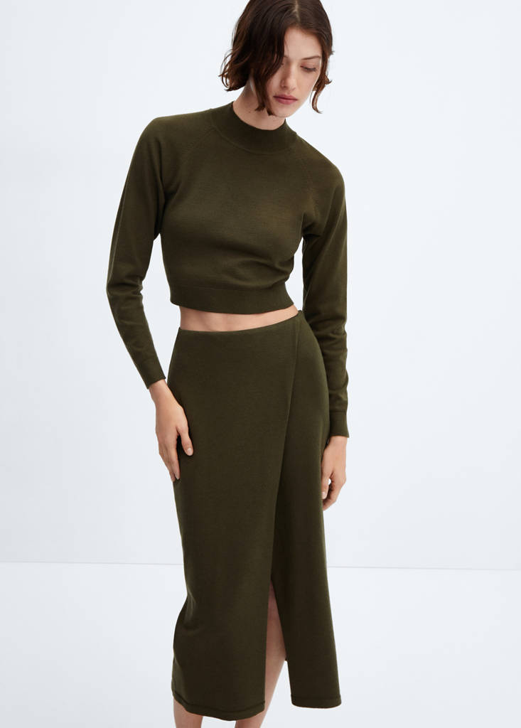 Knit wrap skirt — Khaki