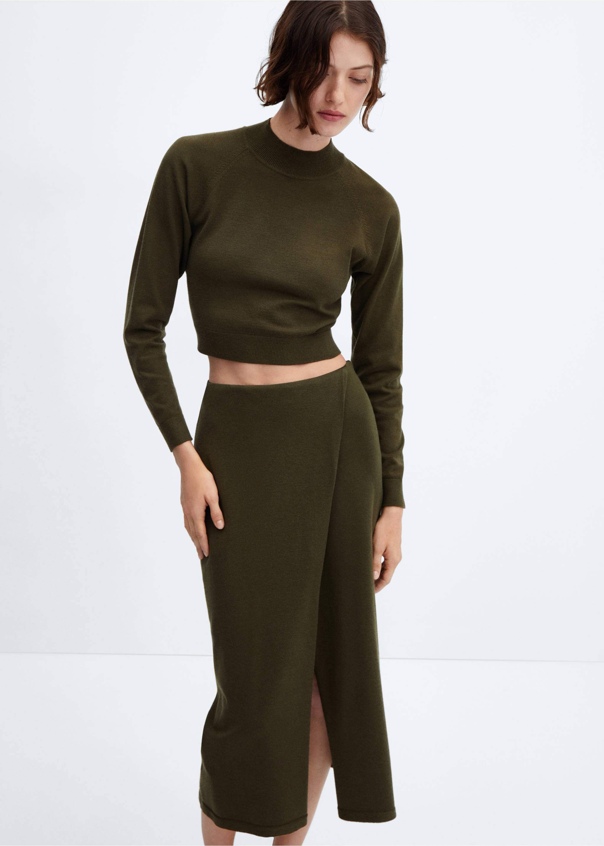 Knit wrap skirt - Reverse of the article, Khaki. Ref: 57075794-00.