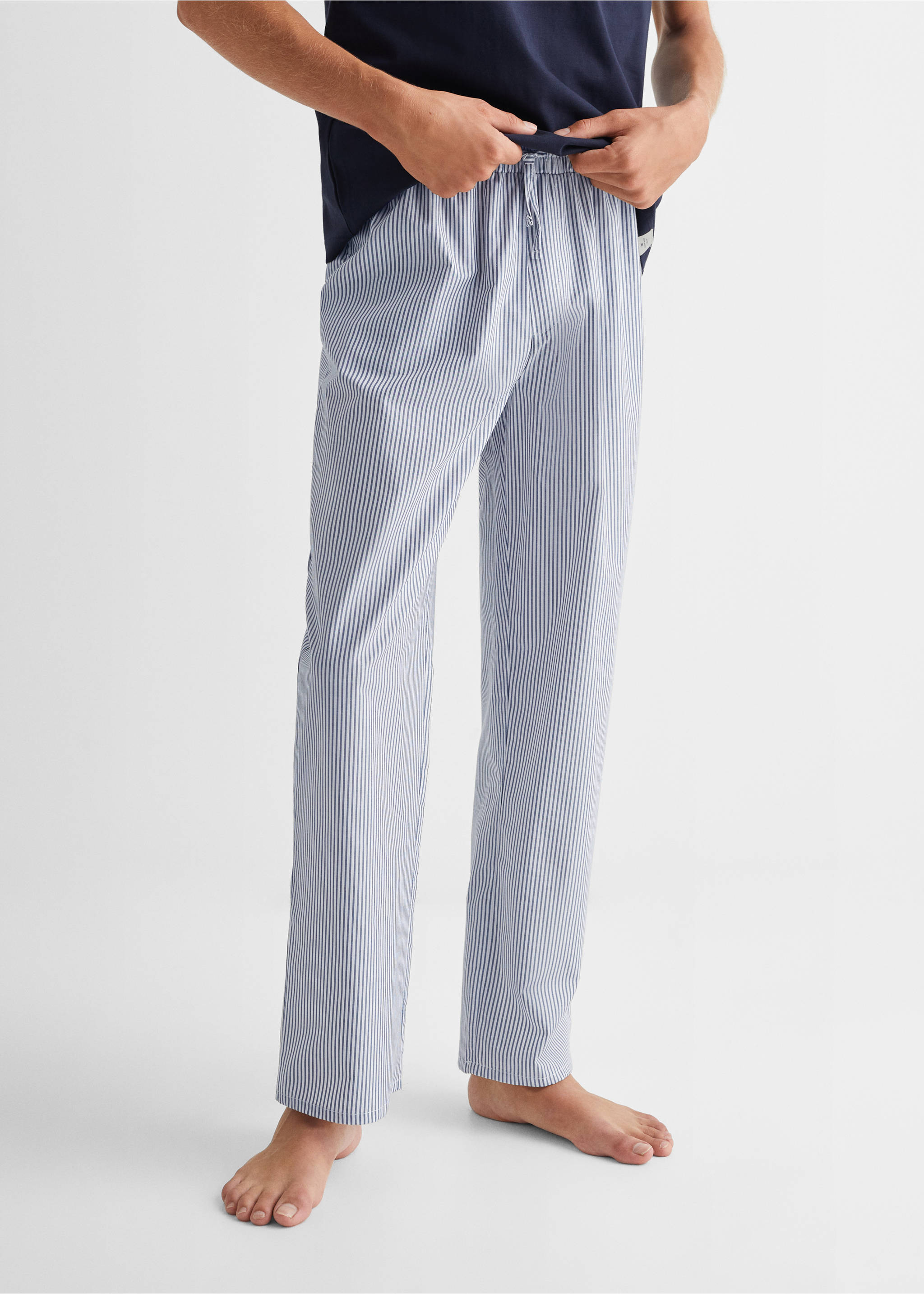 Striped long pyjamas - Details of the article 3, Dark Navy. Ref: 57075798-00.