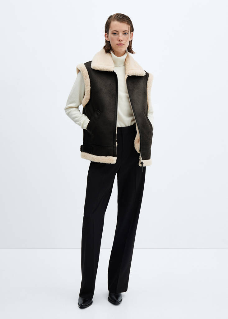 Shearling-lined faux-leather gilet — Black