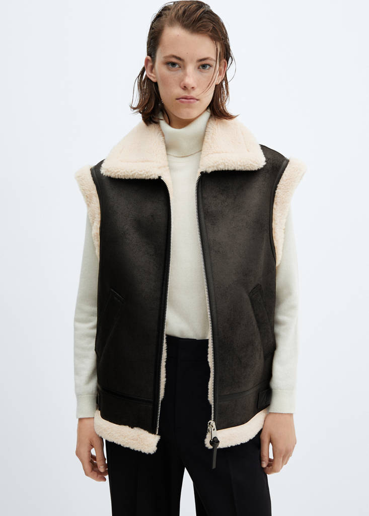 Shearling-lined faux-leather gilet — Black