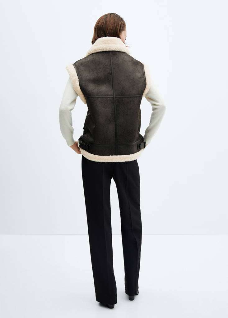 Shearling-lined faux-leather gilet — Black