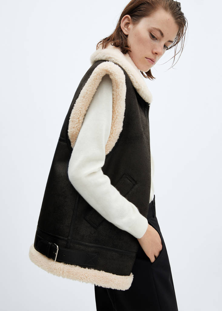 Shearling-lined faux-leather gilet — Black