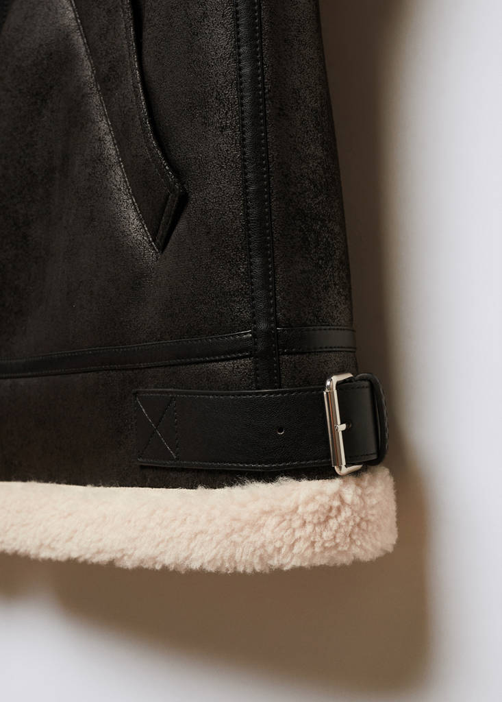 Shearling-lined faux-leather gilet — Black