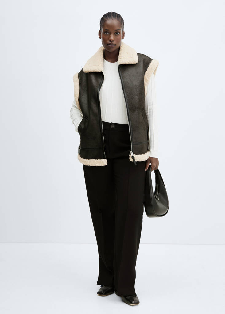 Shearling-lined faux-leather gilet — Black