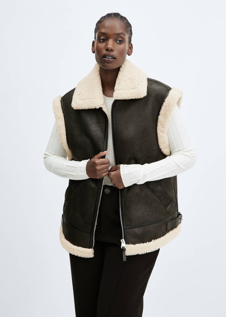Shearling-lined faux-leather gilet — Black