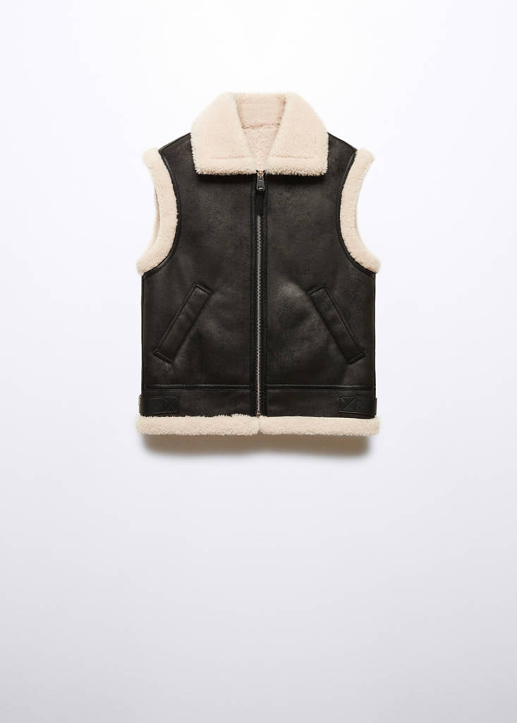 Shearling-lined faux-leather gilet — Black