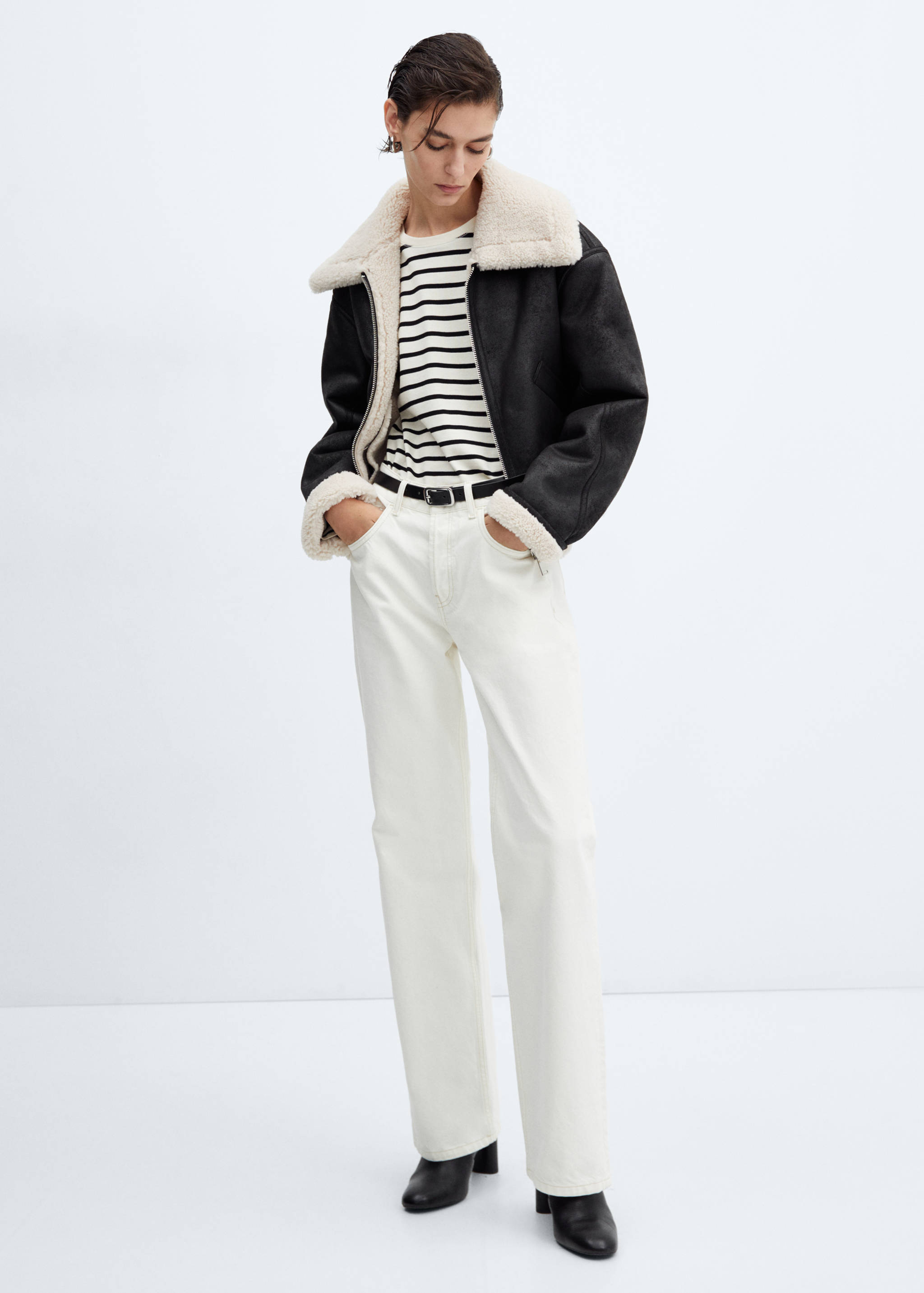 Shearling-effect lined short jacket - General plane