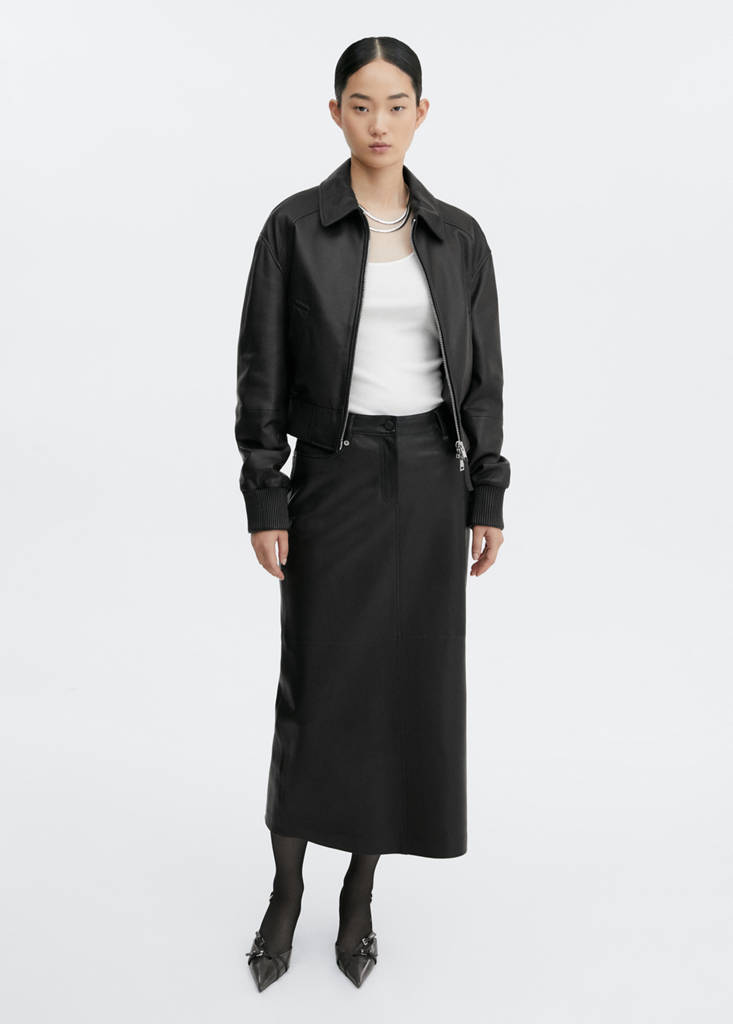 Leather aviator bomber jacket — Black