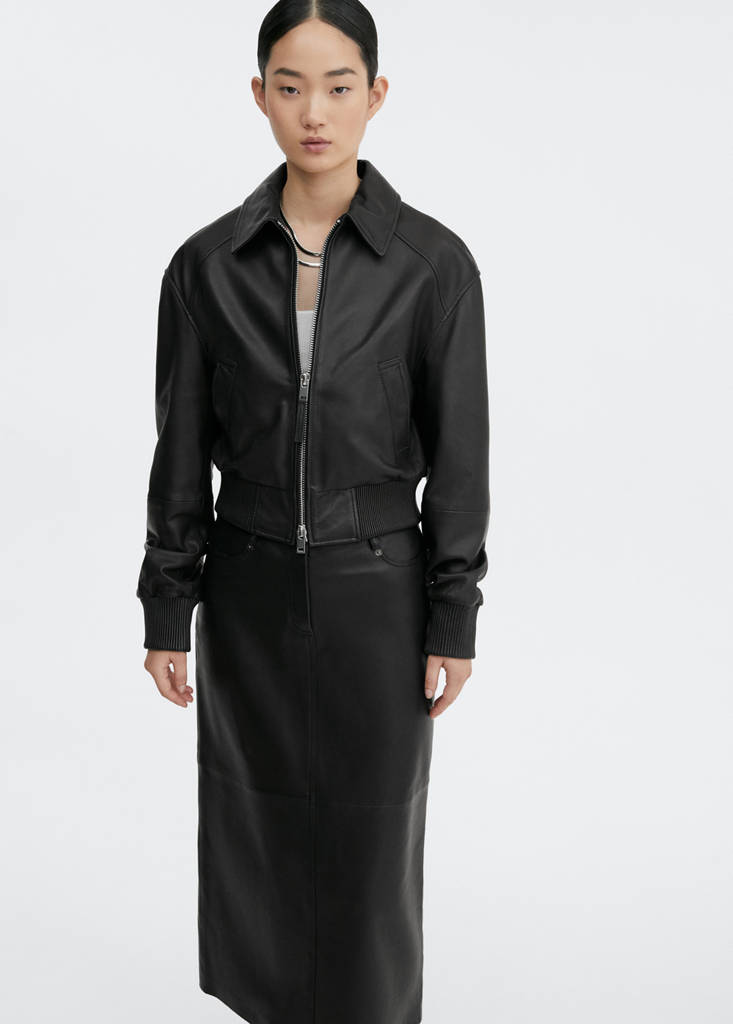 Leather aviator bomber jacket — Black